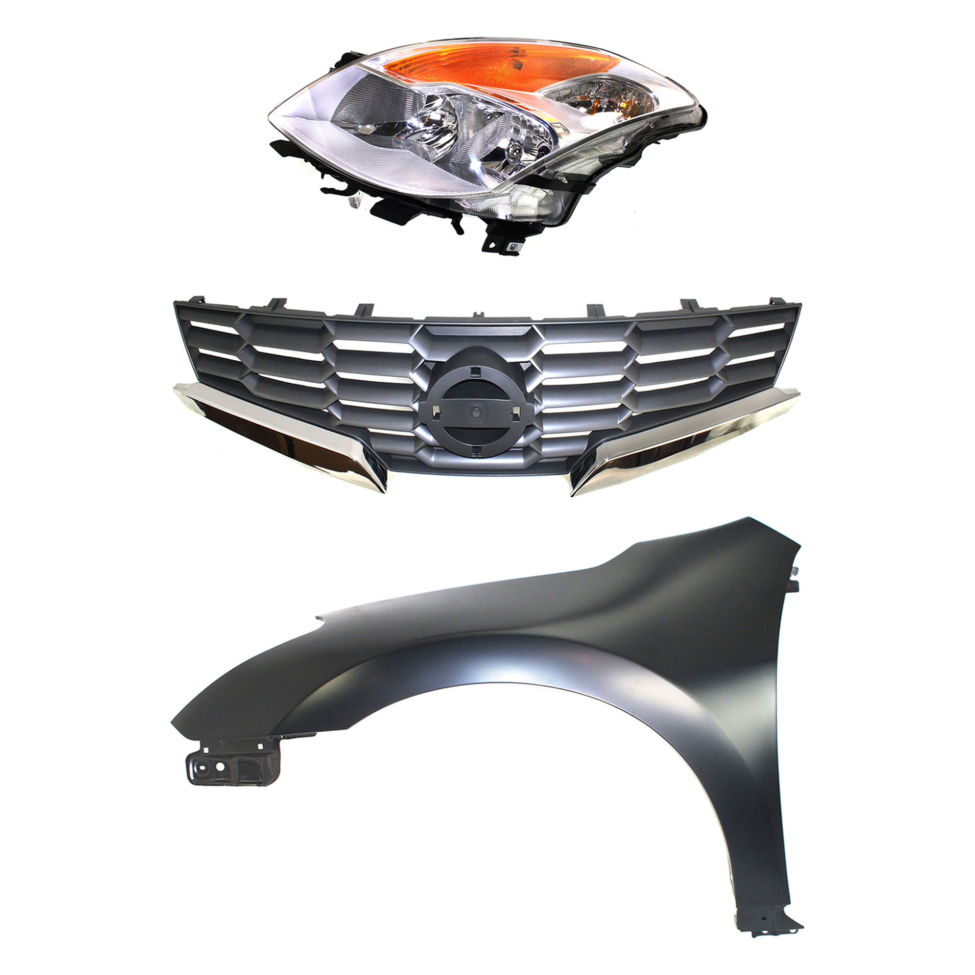 AM ALTIMA 08-08 HEAD LAMP LH Assembly HID Xenon with HID kit 3 pc Kit with Fender and Grille Assembly SKU KIT 030823-16002 Partslink NI2502178 NI1240195 NI1200225 OEM 26060ZN60A 63101ZN65A 62070JB1