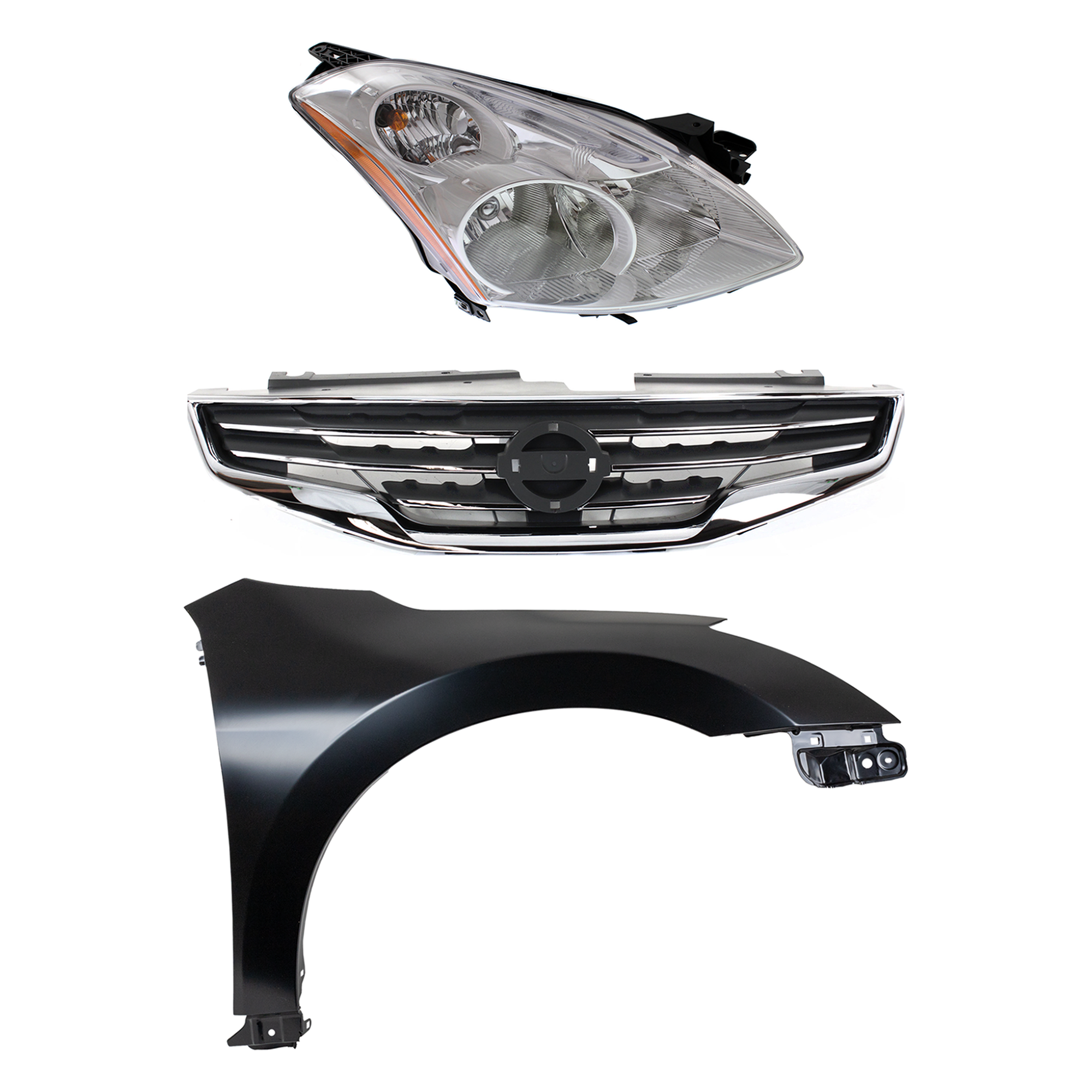AM ALTIMA 10-12 HEAD LAMP RH Assembly HID Xenon with HID kit 3 pc Kit with Fender and Grille Assembly SKU KIT 030823-16401 Partslink NI2503194 NI1241186 NI1200236 OEM 26010ZX20A 63100ZN55A 62070ZX0