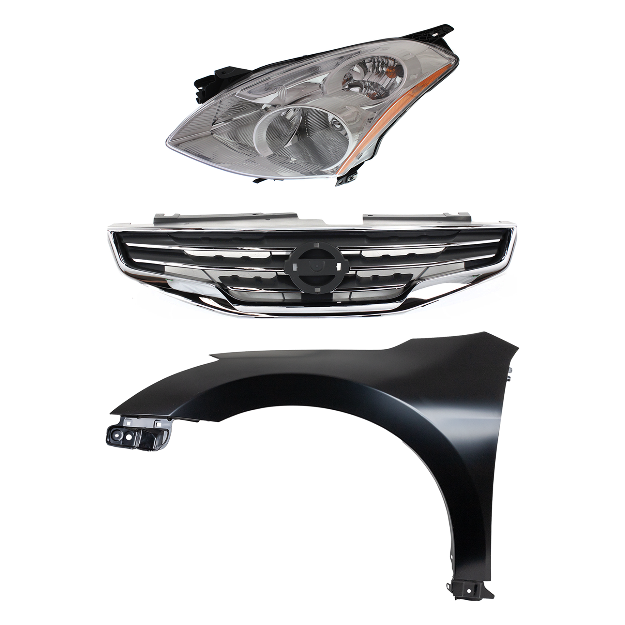 AM ALTIMA 10-12 HEAD LAMP LH Assembly HID Xenon with HID kit 3 pc Kit with Fender and Grille Assembly SKU KIT 030823-16402 Partslink NI2502194 NI1240186 NI1200236 OEM 26060ZX20A 63101ZN55A 62070ZX0