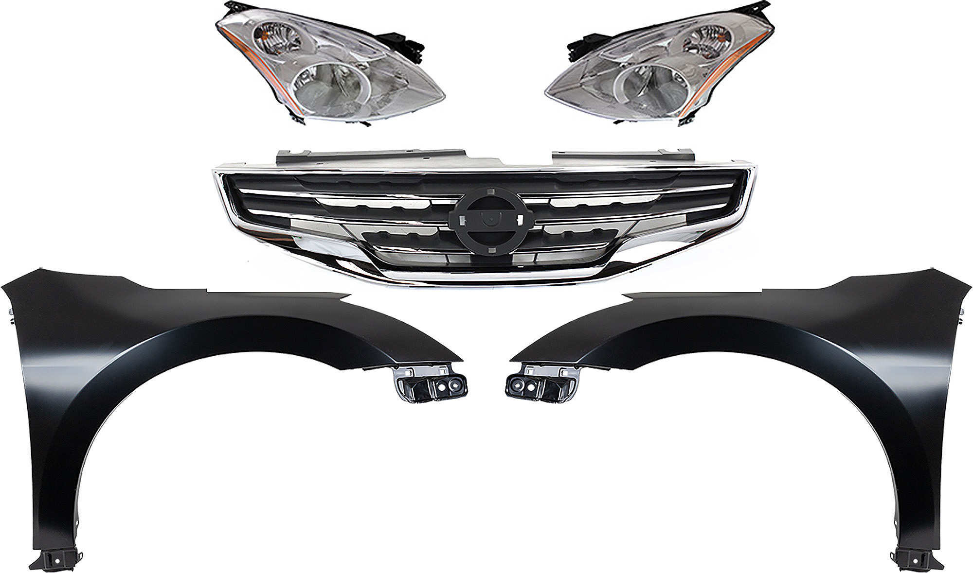 AM ALTIMA 10-12 HEAD LAMP RH AND LH Assembly HID Xenon With HID kit 5 pc Kit with Fenders and Grille Assembly SKU KIT 030823-164 Partslink NI2502194 NI2503194 NI1241186 NI1240186 NI1200236 OEM 26010ZX20A 26060ZX20A 63100ZN5