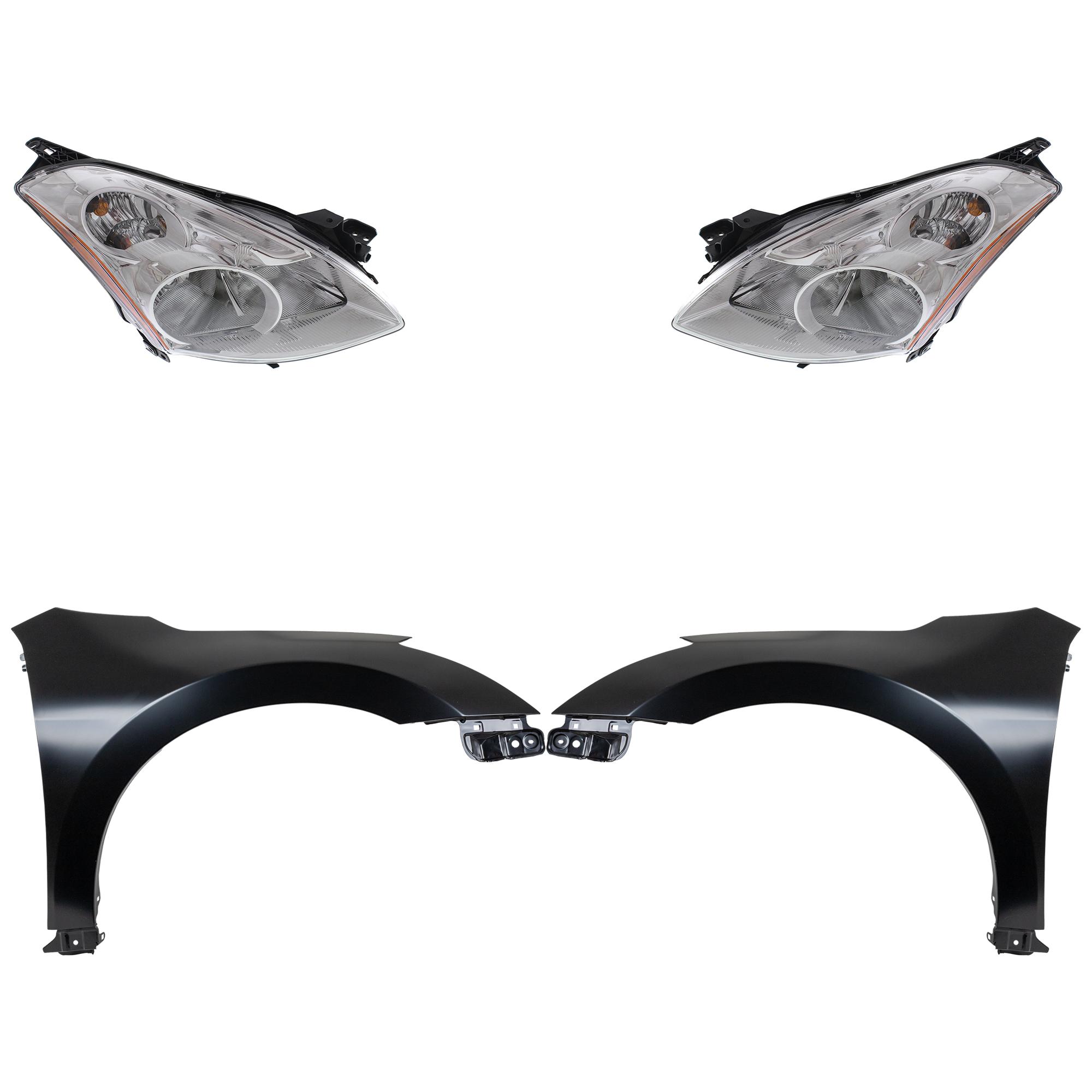 AM ALTIMA 10-12 HEAD LAMP RH AND LH Lens and Housing HID Xenon 4 pc Kit with Fenders SKU KIT 030823-16503 Partslink NI1240186 NI1241186 OEM 26010ZX20A PFM 26060ZX20A PFM