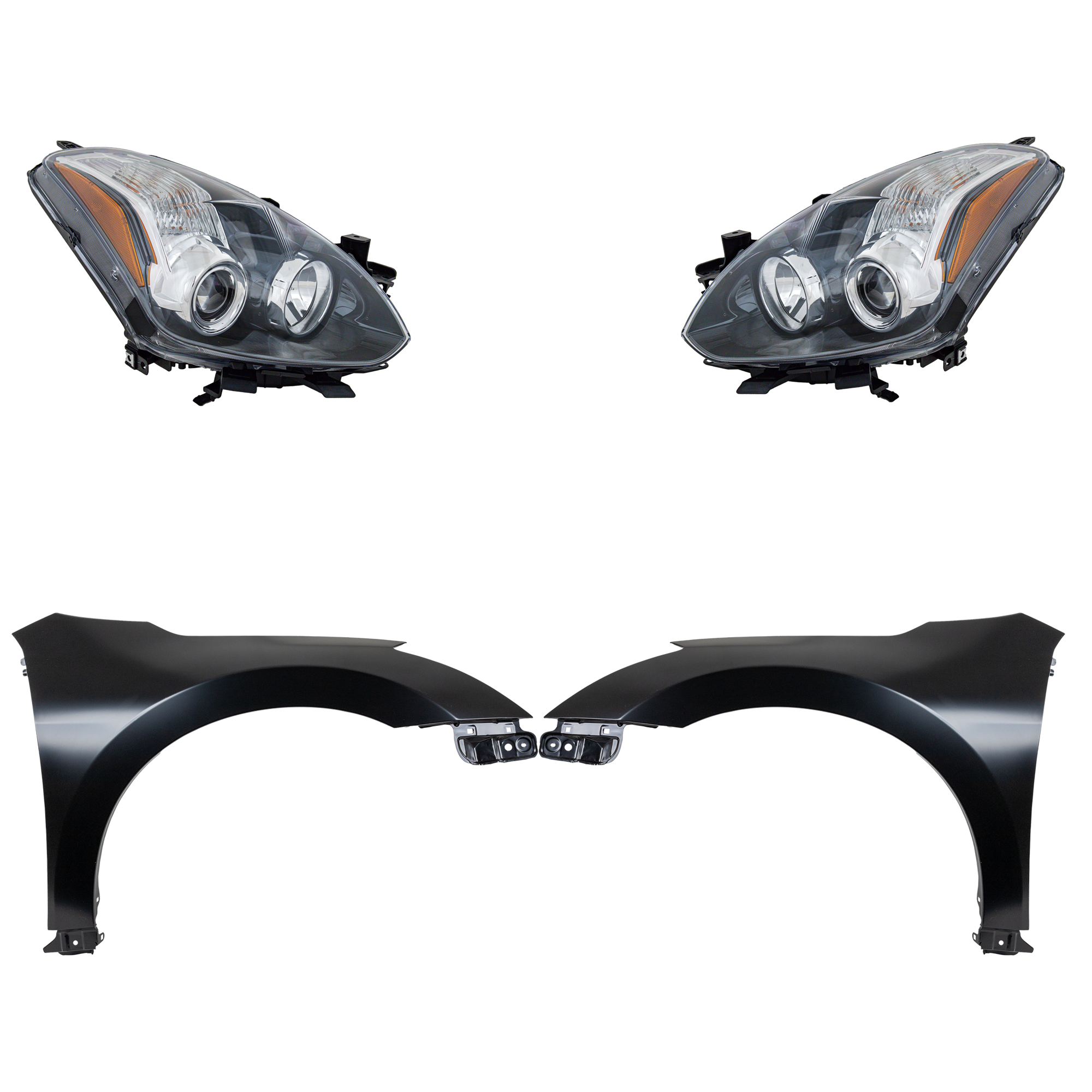 AM ALTIMA 10-12 HEAD LAMP RH AND LH Assembly Halogen 4 pc Kit with Fenders CAPA SKU KIT 030823-16603 Partslink NI1240186C NI1241186C NI2502191C NI2503191C OEM 26010ZX10B 26060ZX10B 63100ZN5