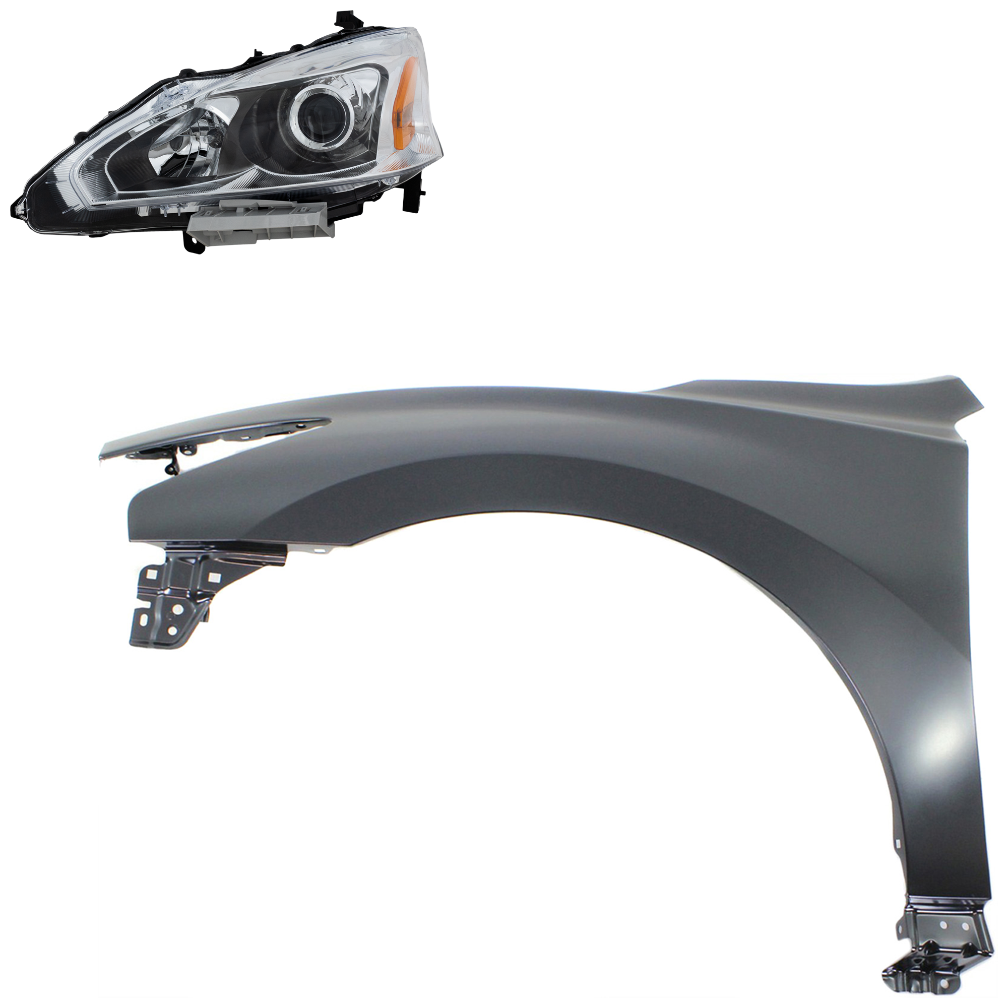 AM ALTIMA 13-15 HEAD LAMP LH Assembly Halogen 2 pc Kit with Fender SKU KIT 030823-16805 Partslink NI2502208 NI1240205 OEM 260603TA9A 631013TA0A