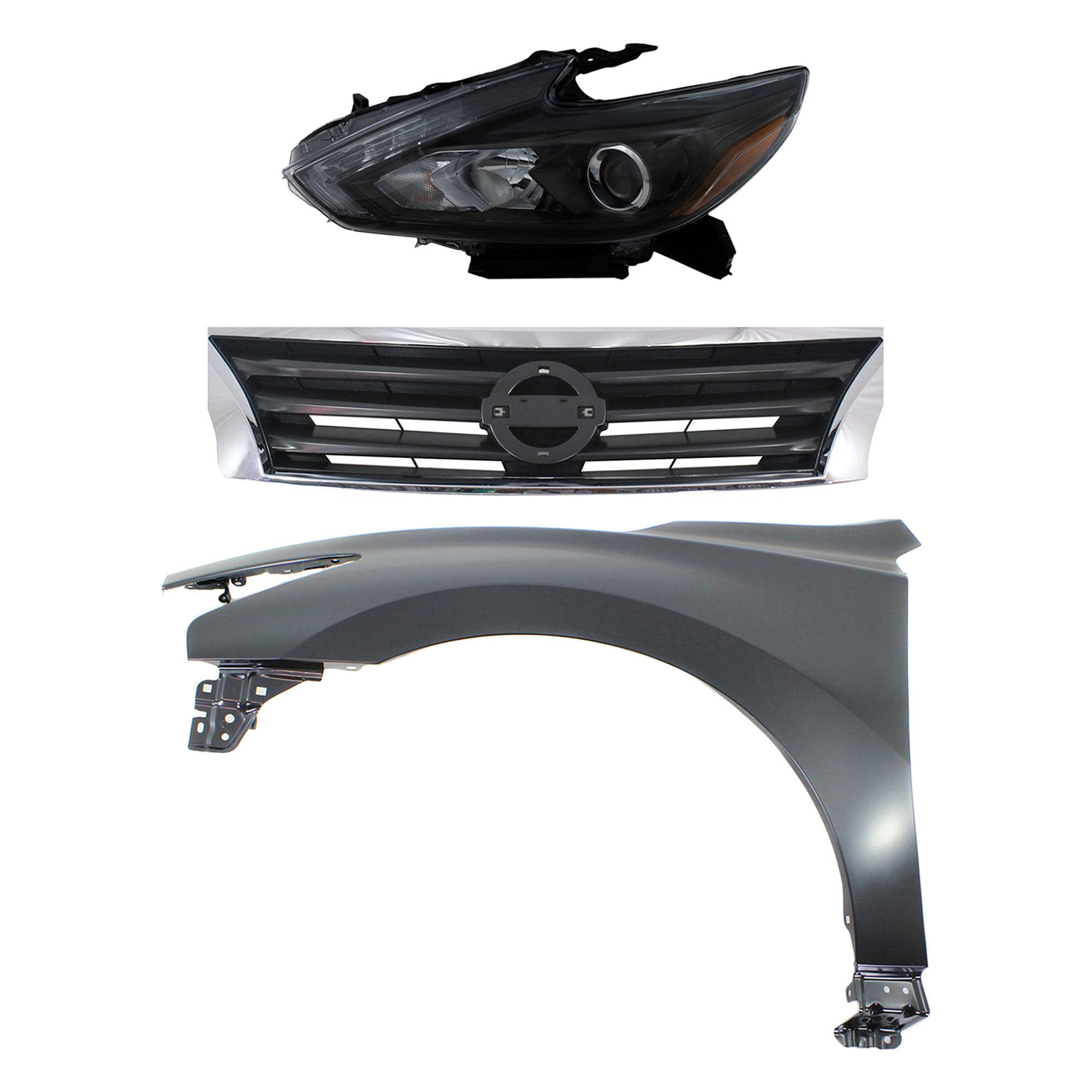 AM ALTIMA 13-15 HEAD LAMP LH Assembly LED 3 pc Kit with Fender and Grille Assembly SKU KIT 030823-16902 Partslink NI2502243 NI1240205 NI1200250 OEM 260609HS3B 631013TA0A 623103TA
