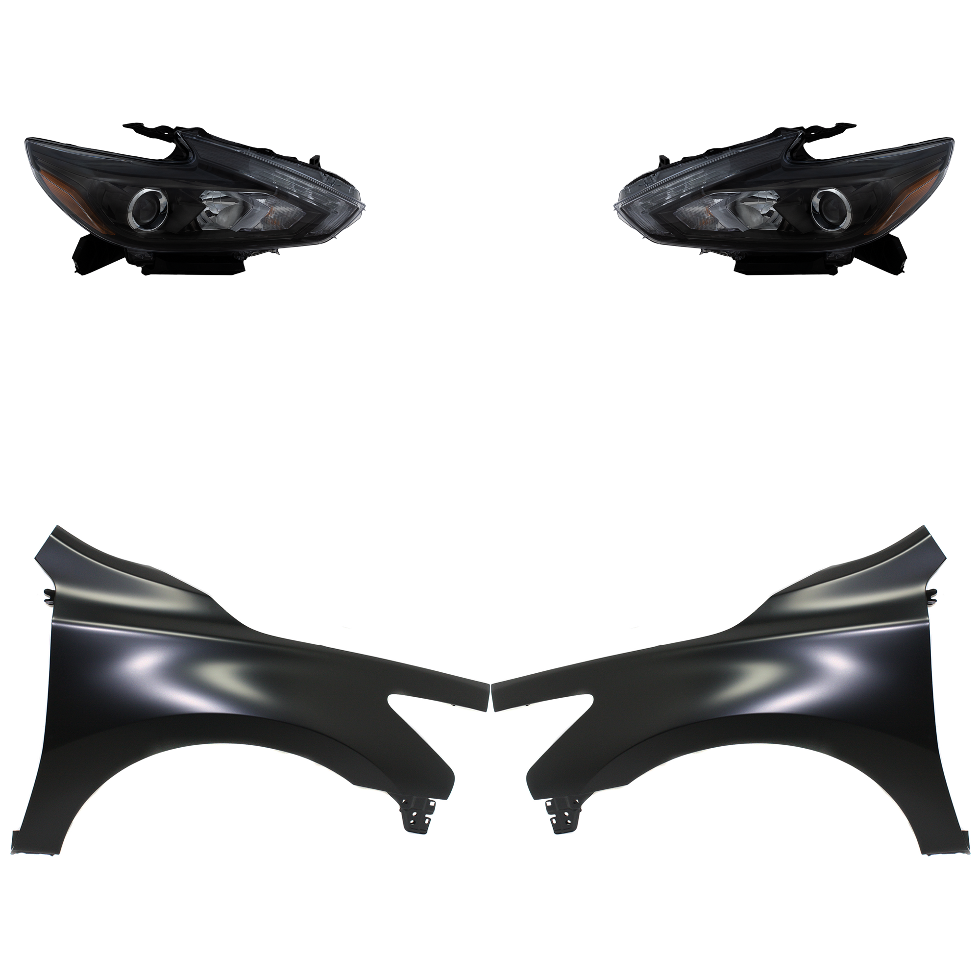 AM ALTIMA 13-15 HEAD LAMP RH AND LH Assembly LED 4 pc Kit with Fenders SKU KIT 030823-16903 Partslink NI2503243 NI2502243 NI1240205 NI1241205 OEM 260109HS3B 260609HS3B 631013TA