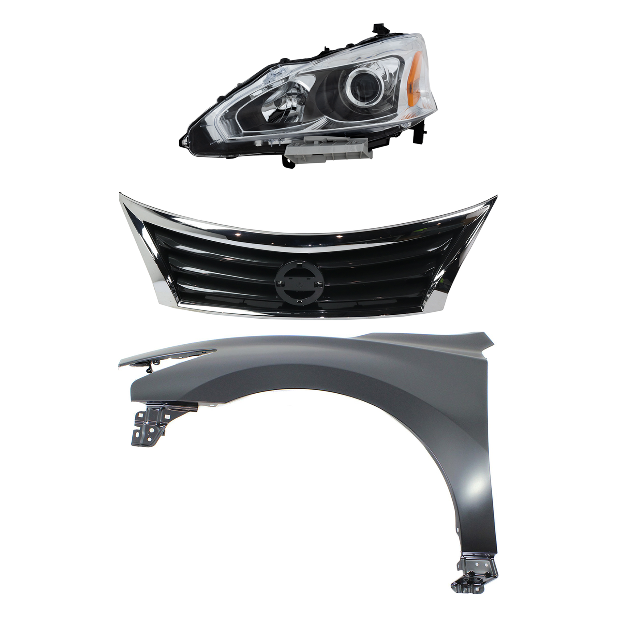 AM ALTIMA 13-15 HEAD LAMP LH Assembly Halogen 3 pc Kit with Fender and Grille Assembly CAPA SKU KIT 030823-17002 Partslink NI1200250C NI1240205C NI2502208C OEM 260603TA9A 623103TA0A 631013TA
