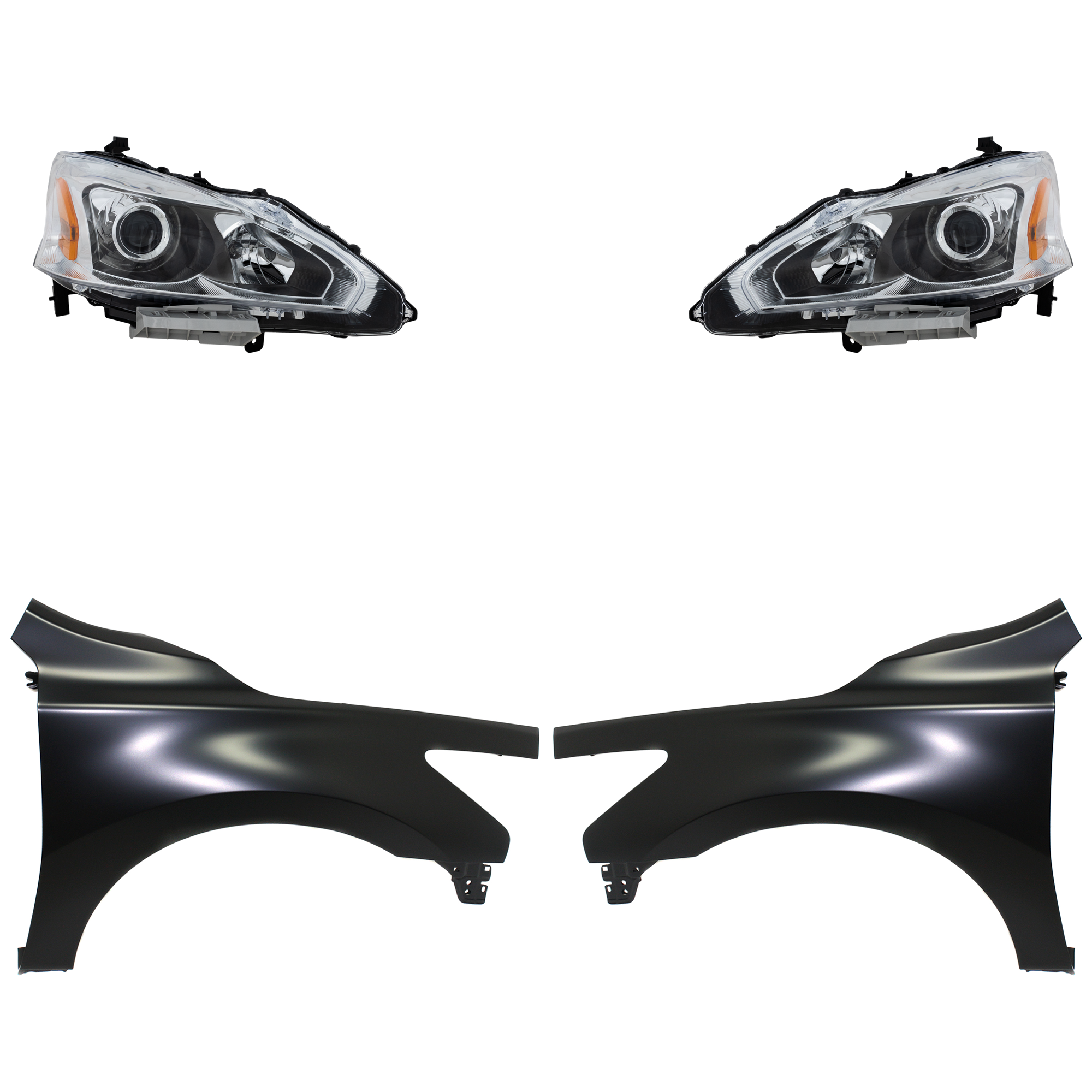 AM ALTIMA 13-15 HEAD LAMP RH AND LH Assembly Halogen 4 pc Kit with Fenders CAPA SKU KIT 030823-17003 Partslink NI1240205C NI1241205C NI2502208C NI2503208C OEM 260103TA9A 260603TA9A 631003TA