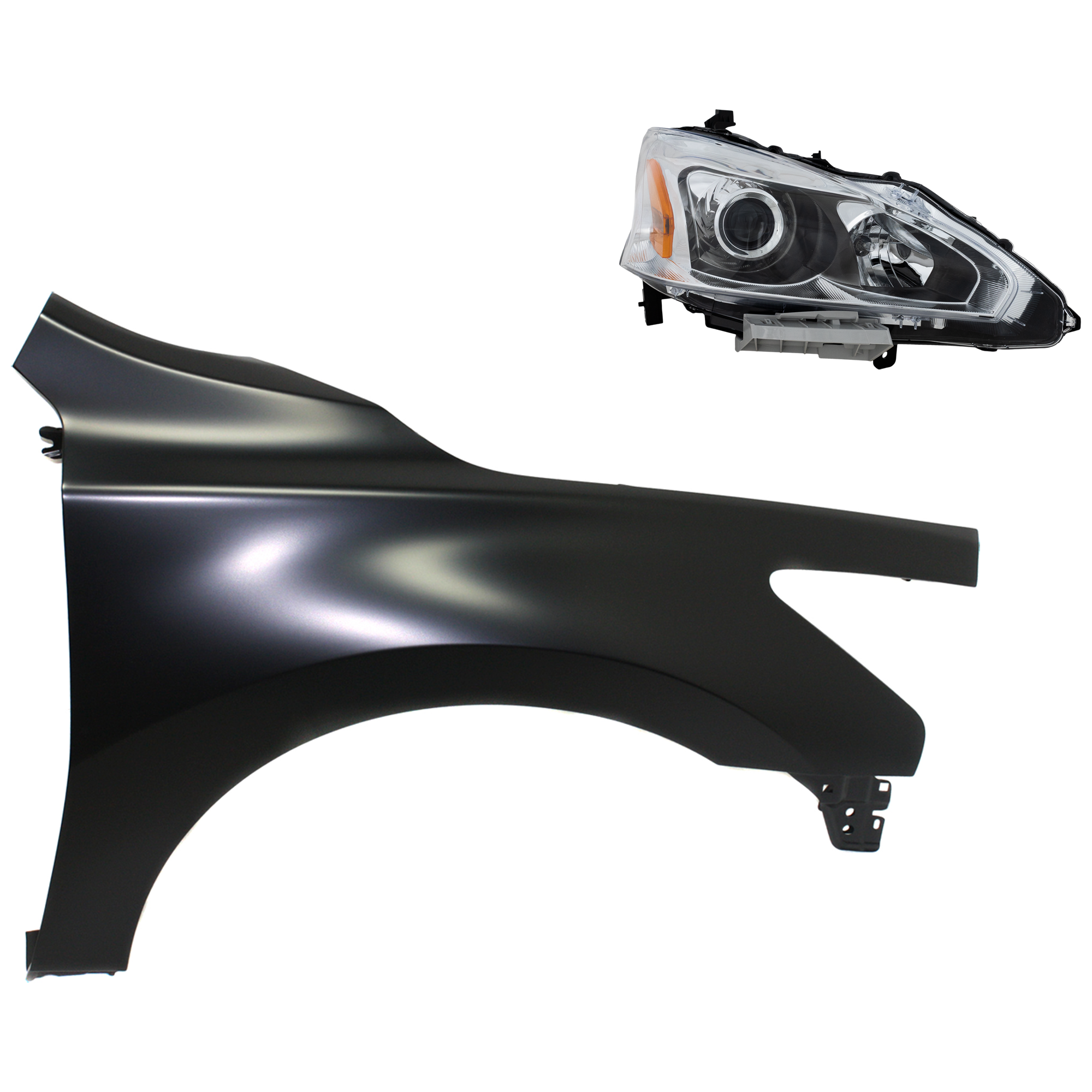 AM ALTIMA 13-15 HEAD LAMP RH Assembly Halogen 2 pc Kit with Fender CAPA SKU KIT 030823-17004 Partslink NI2503208C NI1241205C OEM 260103TA9A 631003TA0A