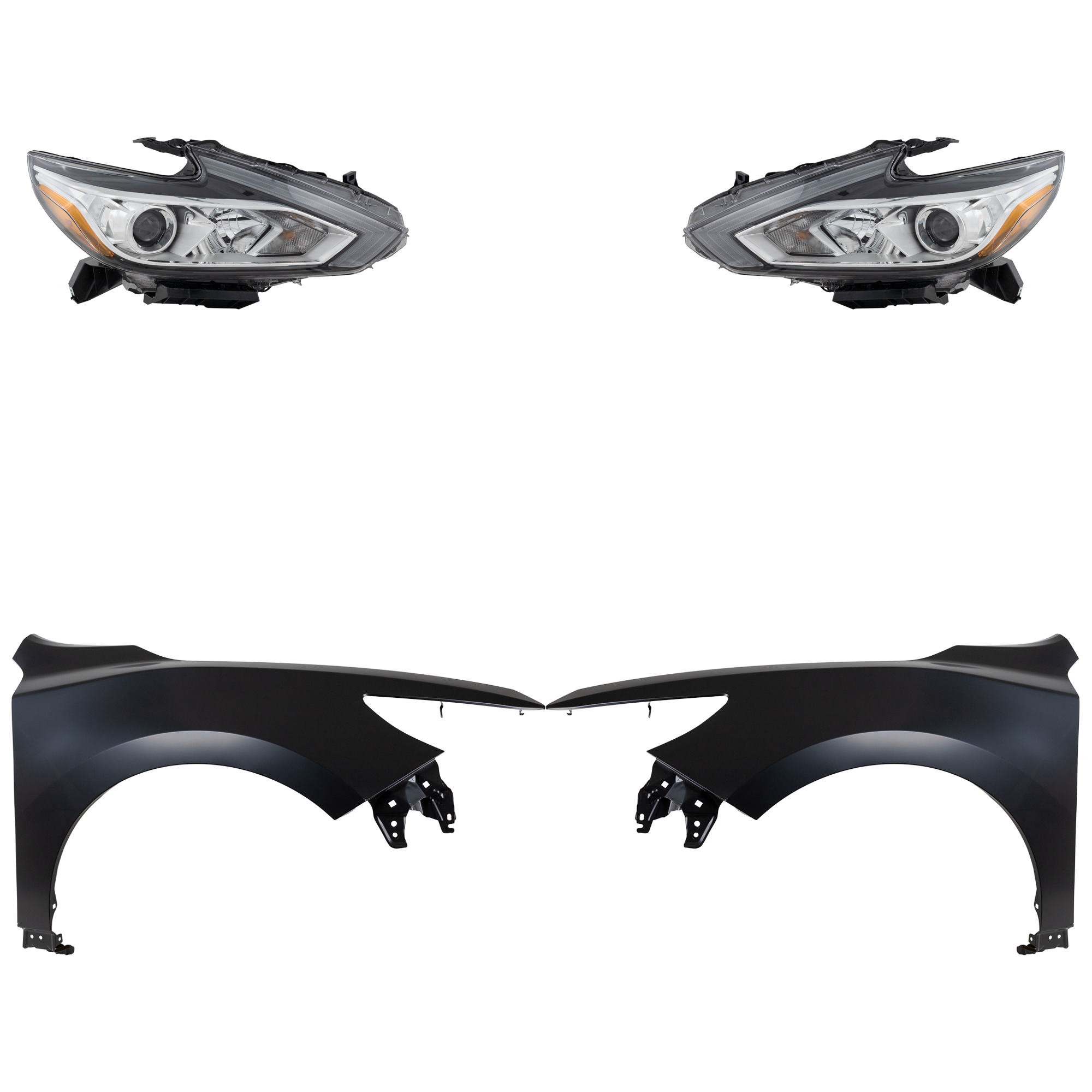 AM ALTIMA 16-18 HEAD LAMP RH AND LH Assembly Halogen 4 pc Kit with Fenders SKU KIT 030823-17103 Partslink NI2503247 NI2502247 NI1240221 NI1241221 OEM 260109HS9A 260609HS9A 631019HS