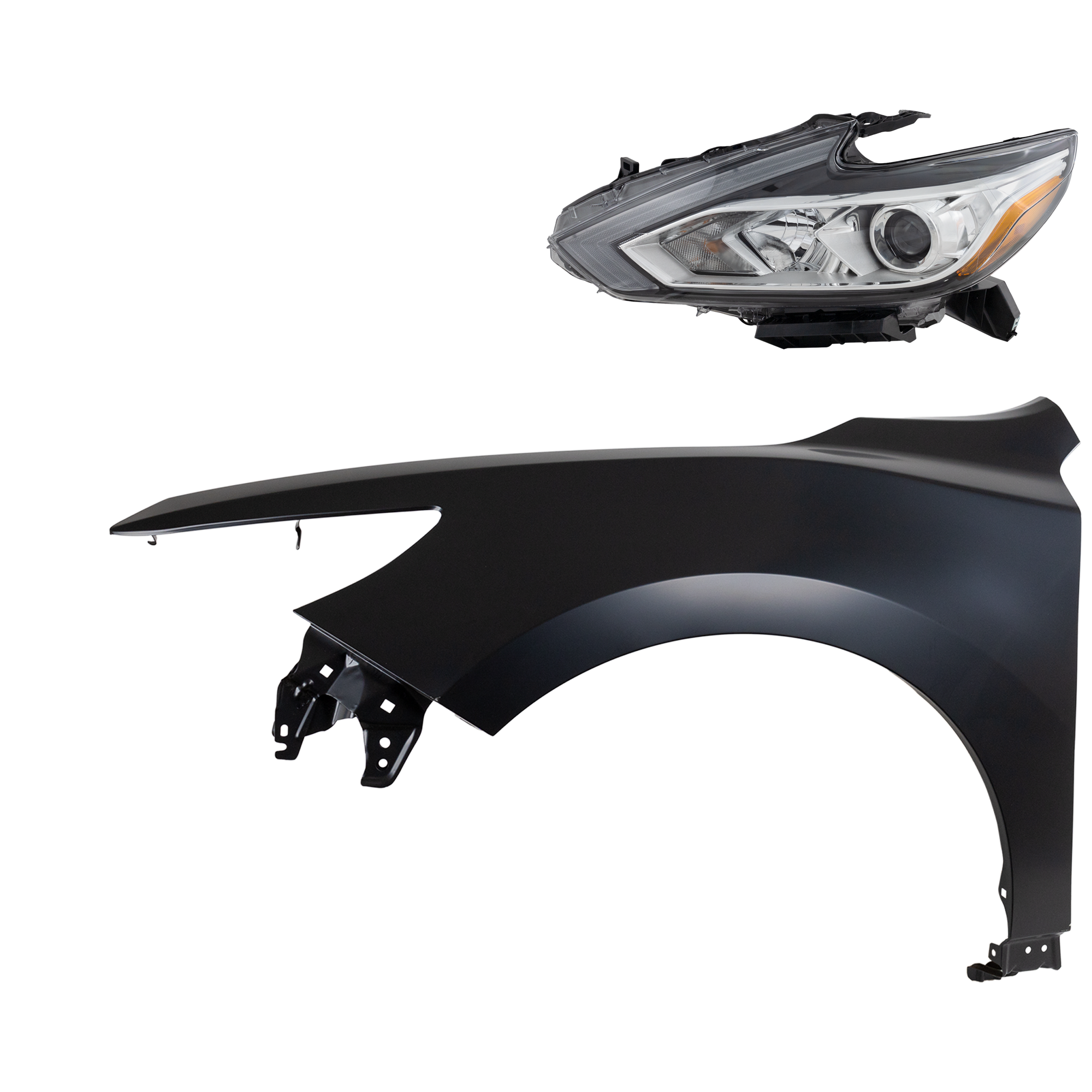 AM ALTIMA 16-18 HEAD LAMP LH Assembly Halogen 2 pc Kit with Fender SKU KIT 030823-17105 Partslink NI2502247 NI1240221 OEM 260609HS9A 631019HS0A