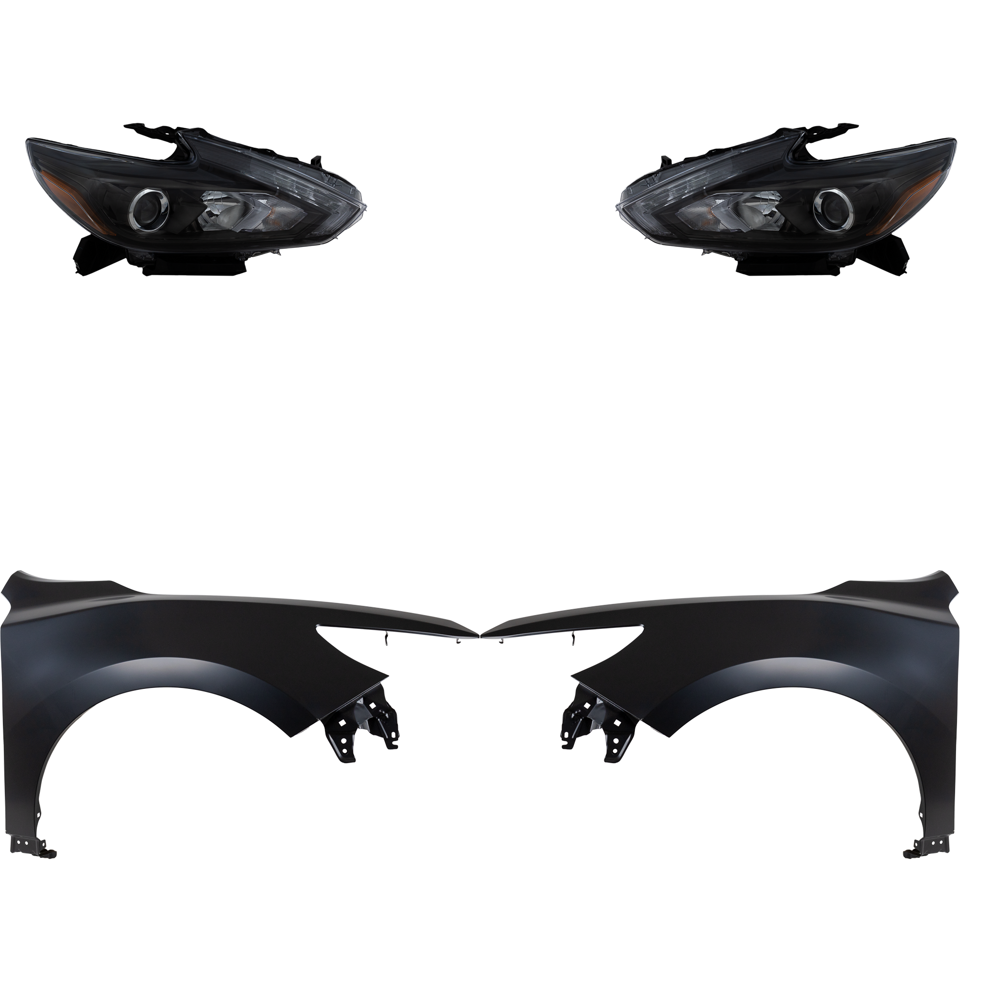 AM ALTIMA 16-18 HEAD LAMP RH AND LH Assembly LED 4 pc Kit with Fenders SKU KIT 030823-17303 Partslink NI2503243 NI2502243 NI1240221 NI1241221 OEM 260109HS3B 260609HS3B 631019HS