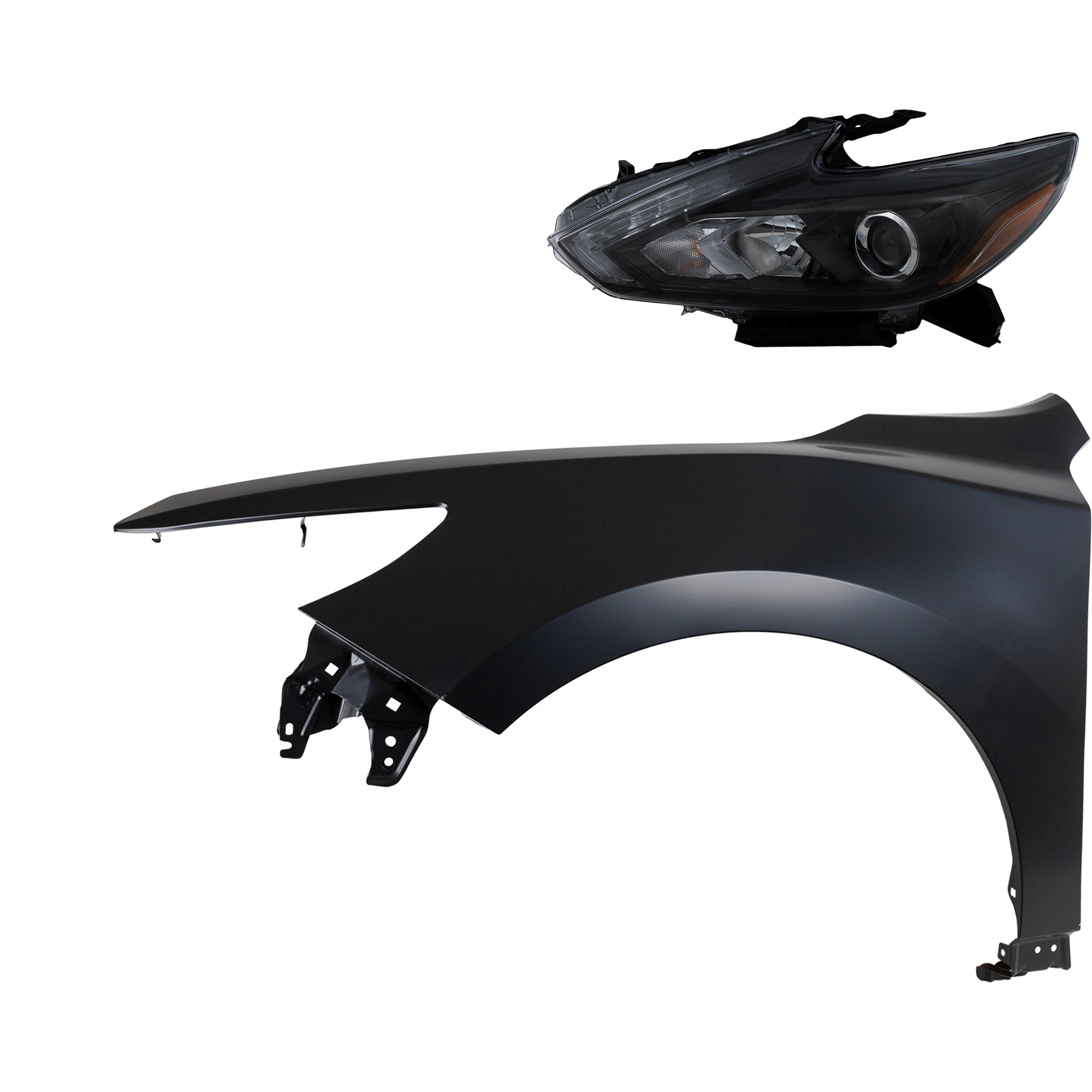 AM ALTIMA 16-18 HEAD LAMP LH Assembly LED 2 pc Kit with Fender SKU KIT 030823-17305 Partslink NI2502243 NI1240221 OEM 260609HS3B 631019HS0A