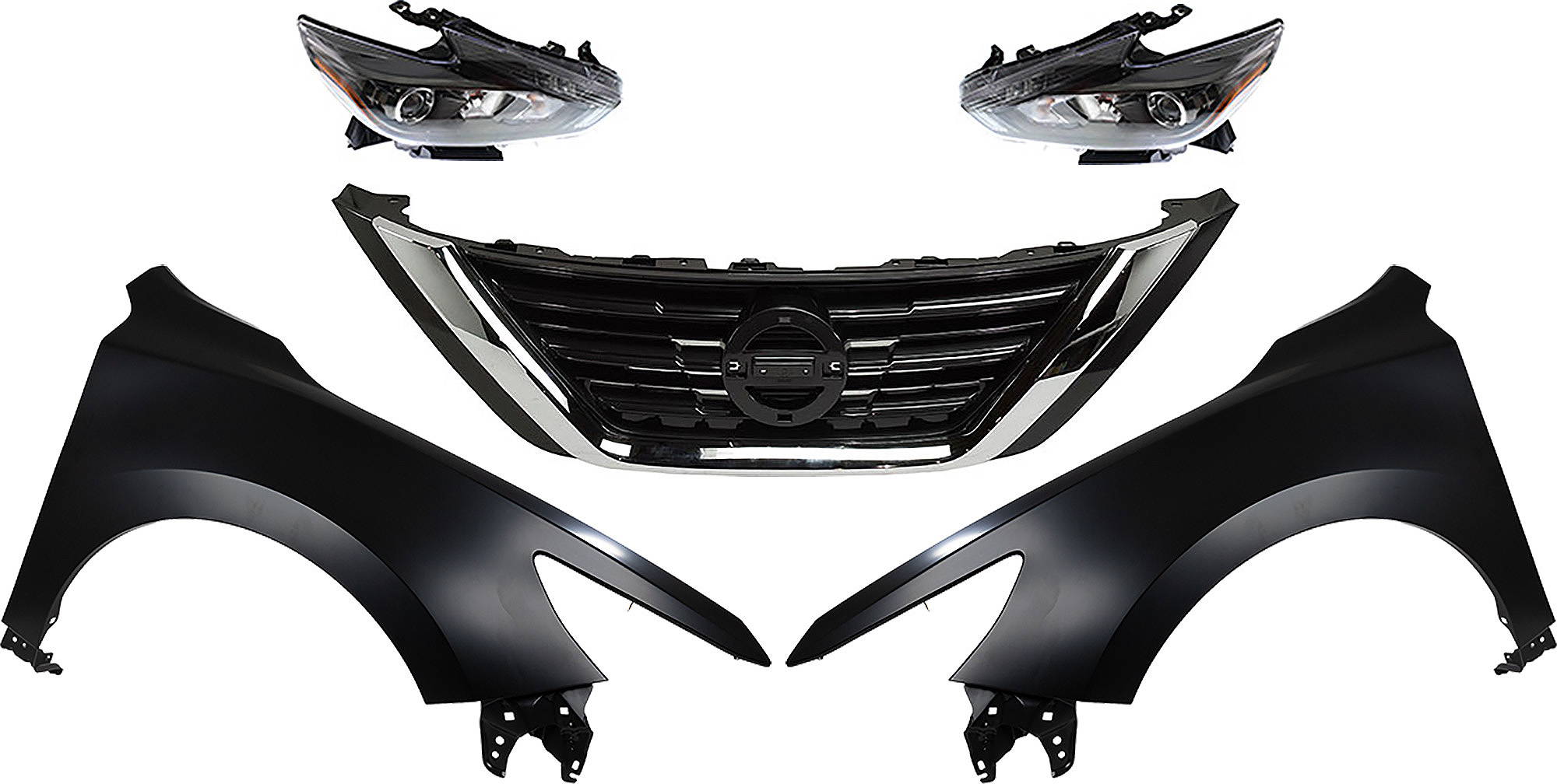 AM ALTIMA 16-18 HEAD LAMP RH AND LH Assembly LED 5 pc Kit with Fenders and Grille Assembly SKU KIT 030823-173 Partslink NI2503243 NI2502243 NI1240221 NI1241221 NI1200283 OEM 260109HS3B 260609HS3B 631019HS