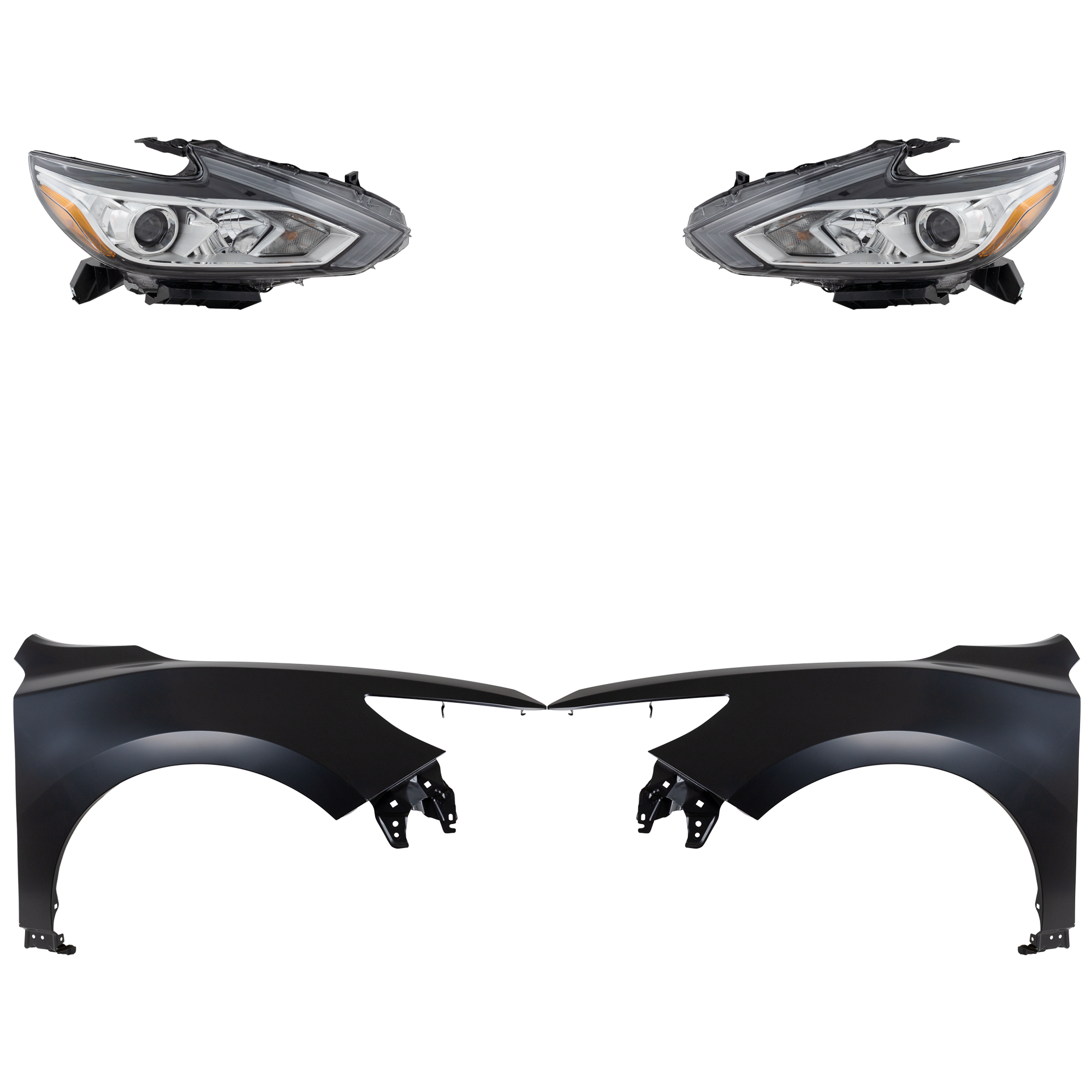 AM ALTIMA 16-18 HEAD LAMP RH AND LH Assembly Halogen 4 pc Kit with Fenders CAPA SKU KIT 030823-17403 Partslink NI1240221C NI1241221C NI2502247C NI2503247C OEM 260109HS9A 260609HS9A 631009HS
