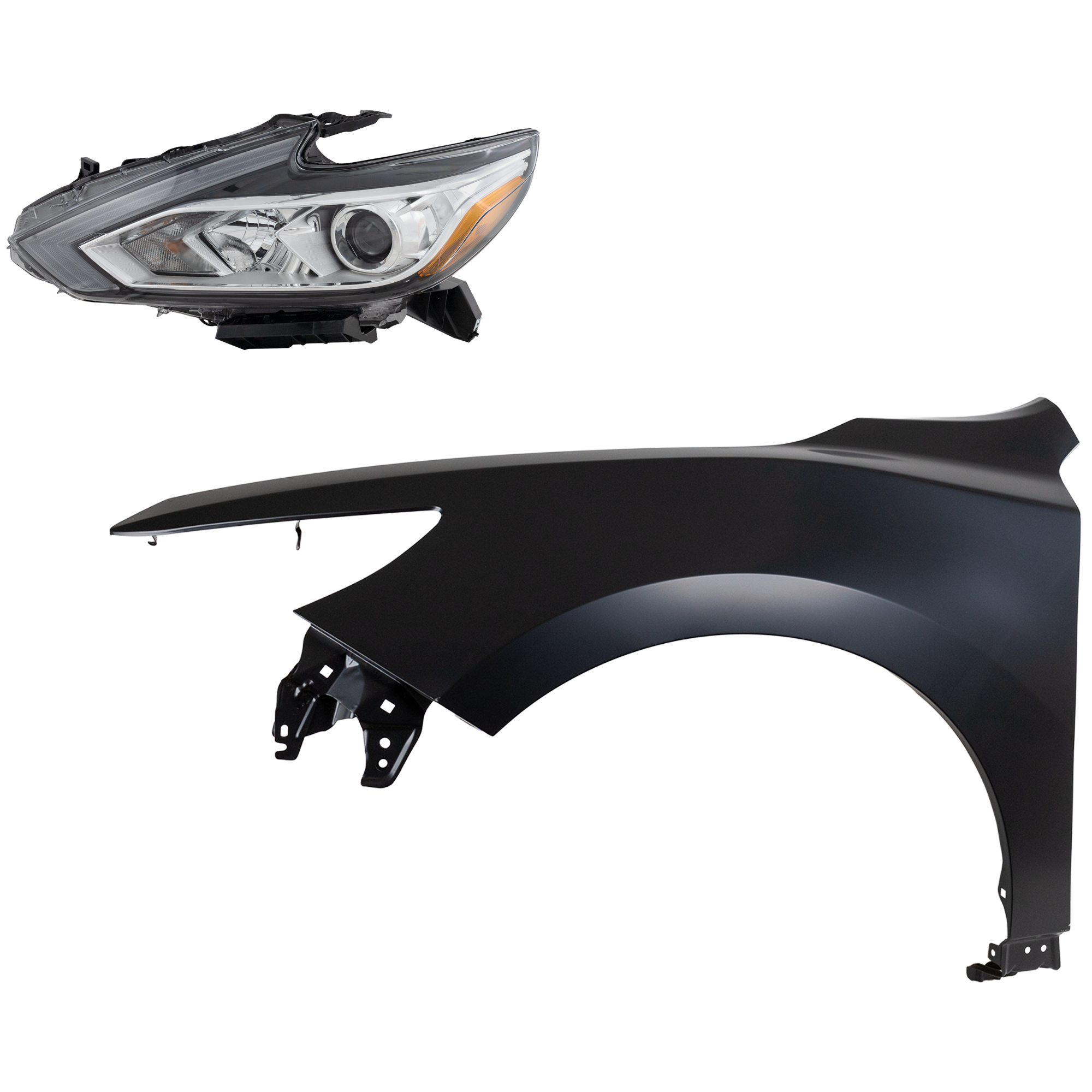 AM ALTIMA 16-18 HEAD LAMP LH Assembly Halogen 2 pc Kit with Fender CAPA SKU KIT 030823-17405 Partslink NI1240221C NI2502247C OEM 260609HS9A 631019HS0A