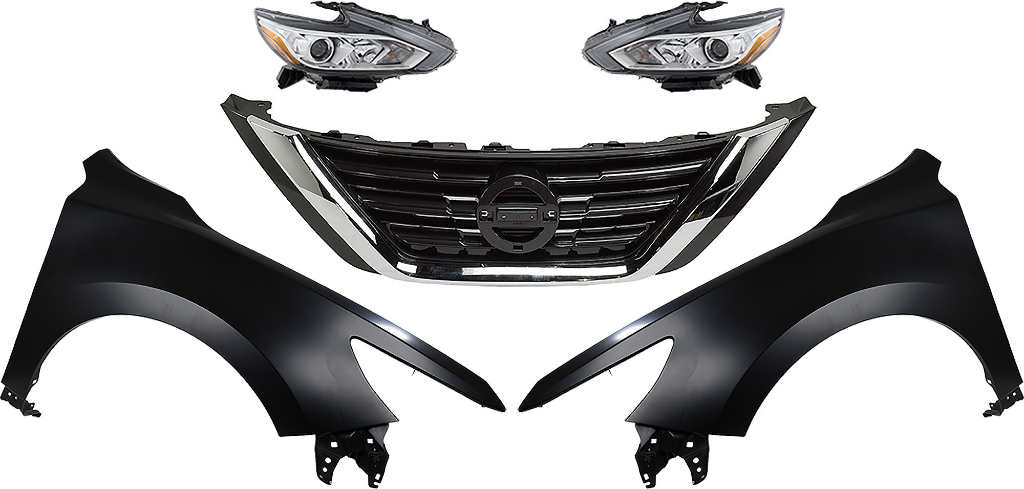 AM ALTIMA 16-18 HEAD LAMP RH AND LH Assembly Halogen 5 pc Kit with Fenders and Grille Assembly CAPA SKU KIT 030823-174 Partslink NI1200283C NI1240221C NI1241221C NI2502247C NI2503247C OEM 260109HS9A 260609HS9A 623109HS