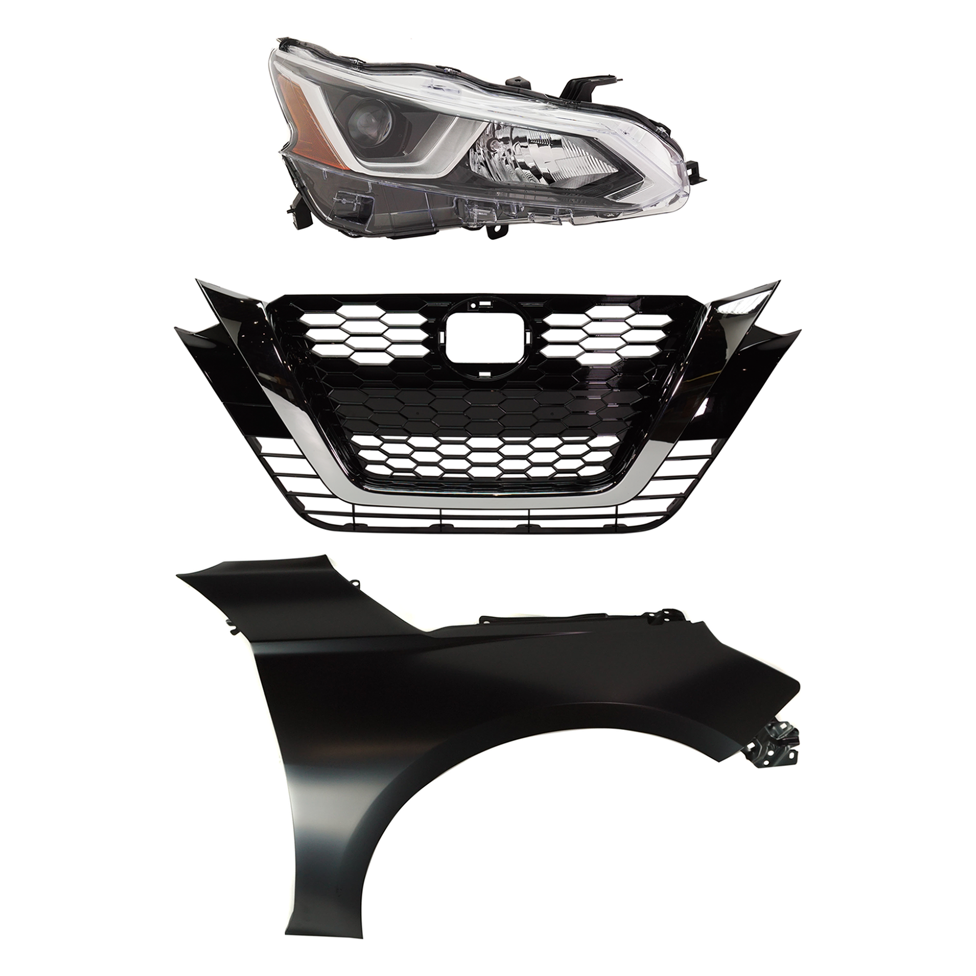 AM ALTIMA 19-21 HEAD LAMP RH 3 pc Kit Assembly Halogen S Models with Fender and Grille SKU KIT 030823-17601 Partslink NI2503265 NI1241234 NI1200292 OEM 260106CA0A 631006CA0A 623106CG