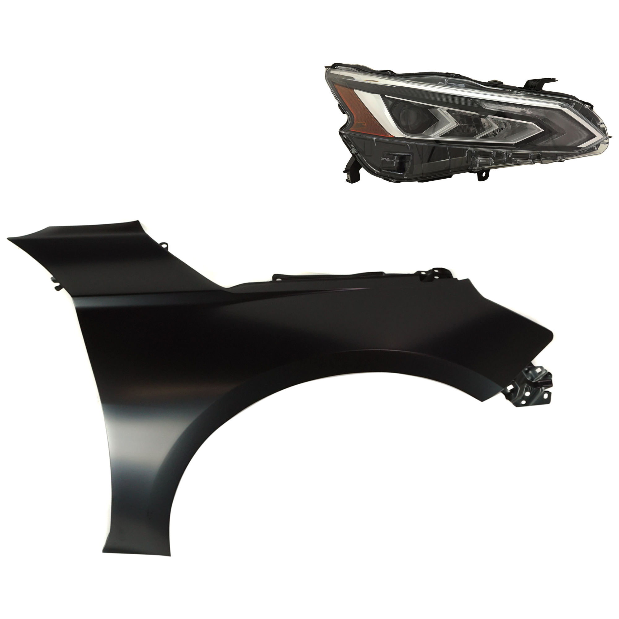 AM ALTIMA 19-22 HEAD LAMP RH Assembly LED 2 pc Kit with Fender SKU KIT 030823-17704 Partslink NI2503266 NI1241234 OEM 260106CA5B 631006CA0A