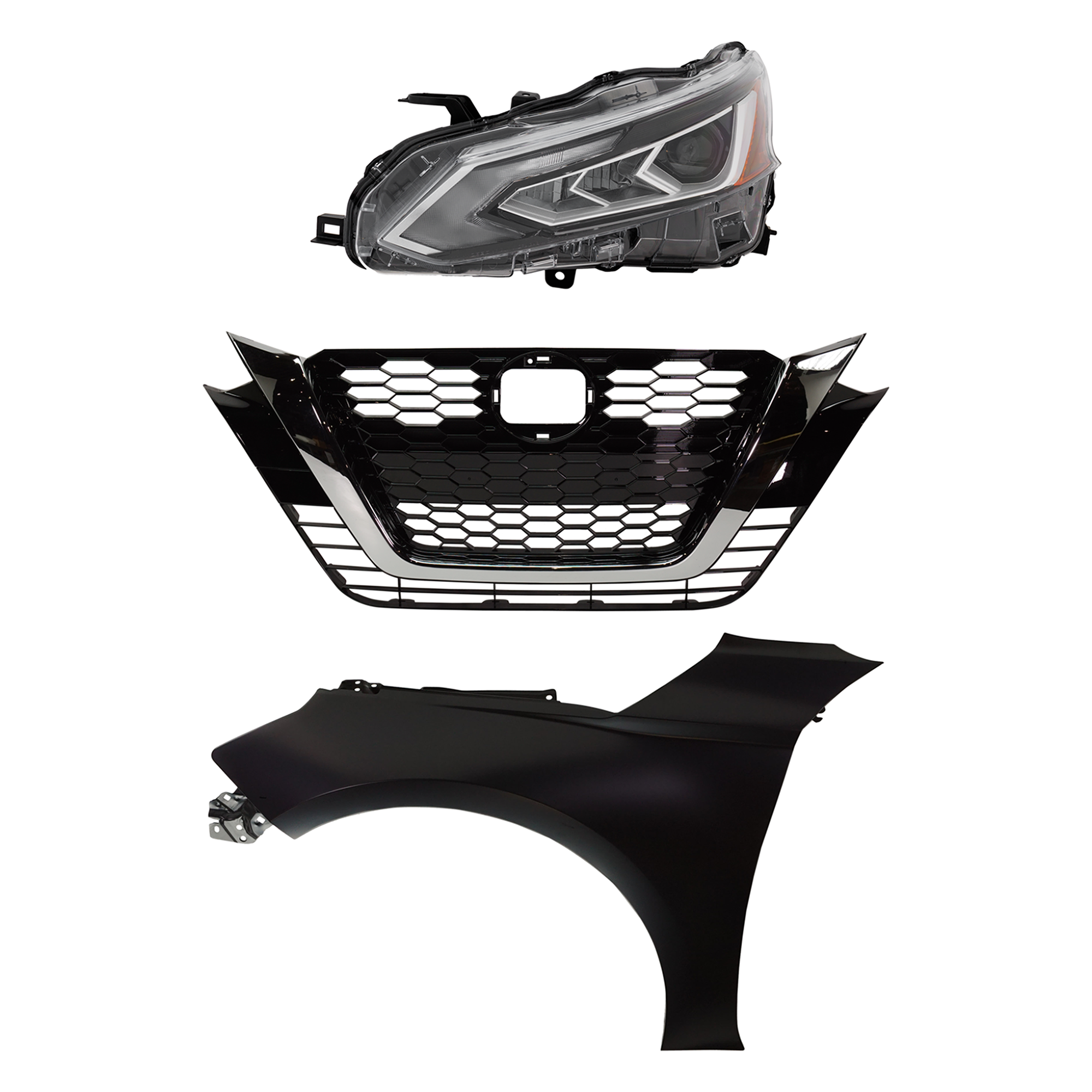 AM ALTIMA 19-22 HEAD LAMP LH 3 pc Kit Assembly LED S SL SV Models with Fender and Grille SKU KIT 030823-17802 Partslink NI2502281 NI1240234 NI1200292 OEM 260606CA6A 631016CA0A 623106CG