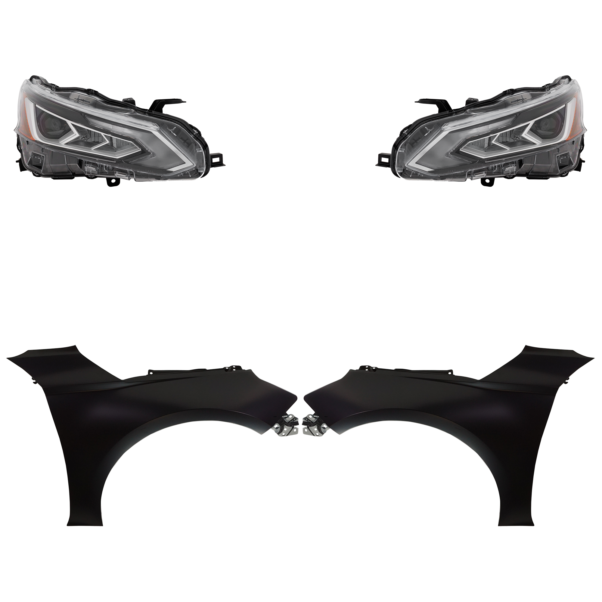 AM ALTIMA 19-22 HEAD LAMP RH AND LH Assembly LED 4 pc Kit with Fenders SKU KIT 030823-17803 Partslink NI2502281 NI2503281 NI1240234 NI1241234 OEM 260106CA6A 260606CA6A 631016CA