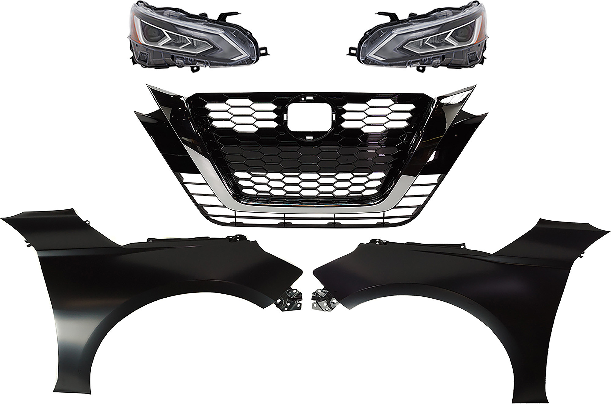 AM ALTIMA 19-22 HEAD LAMP RH AND LH Assembly LED 5 pc Kit S SL SV Models with Fenders and Grille SKU KIT 030823-178 Partslink NI2502281 NI2503281 NI1240234 NI1241234 NI1200292 OEM 260106CA6A 260606CA6A 631016CA