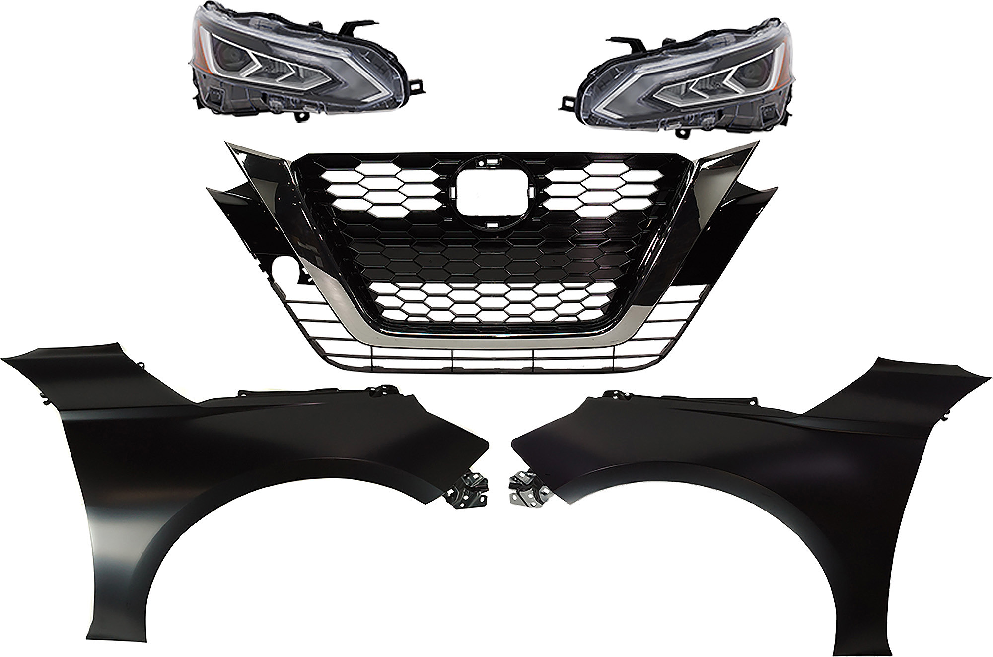 AM ALTIMA 19-22 HEAD LAMP RH AND LH Assembly LED 5 pc Kit SR Models with Fenders and Grille SKU KIT 030823-181 Partslink NI2502281 NI2503281 NI1240234 NI1241234 NI1200293 OEM 260106CA6A 260606CA6A 631016CA