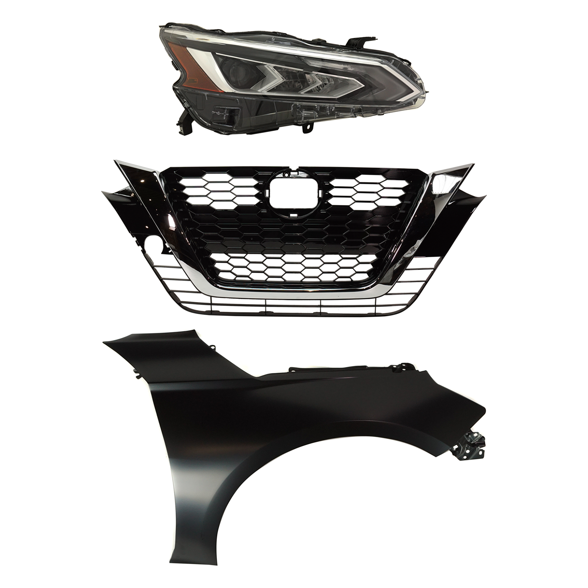 AM ALTIMA 19-22 HEAD LAMP RH 3 pc Kit Assembly LED with Fender and Grille SKU KIT 030823-18301 Partslink NI2503266 NI1241234 NI1200294 OEM 260106CA5B 631006CA0A 623106CG