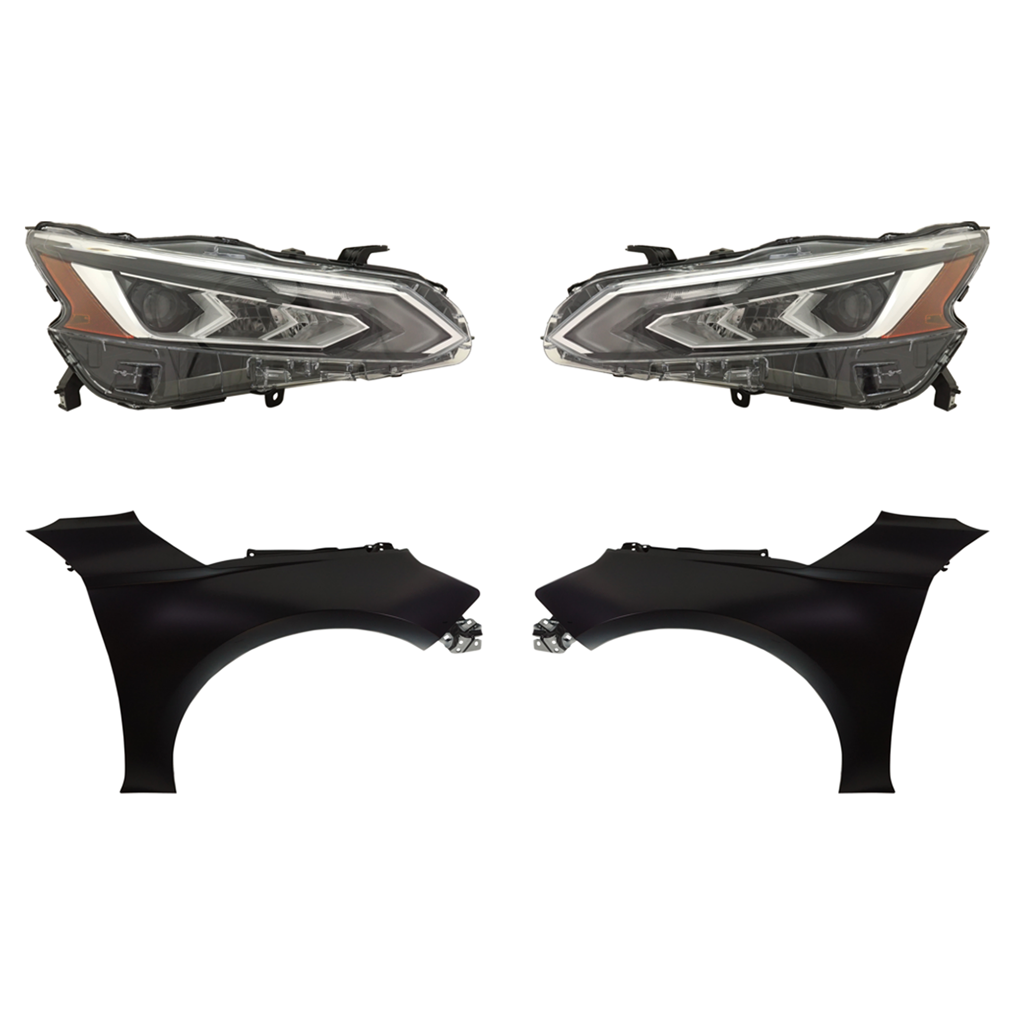 AM ALTIMA 19-21 HEAD LAMP RH AND LH Assembly LED 4 pc Kit with Fenders CAPA SKU KIT 030823-18503 Partslink NI1240234C NI1241234C NI2502266C NI2503266C OEM 260106CA5B 260606CA5B 631006CA