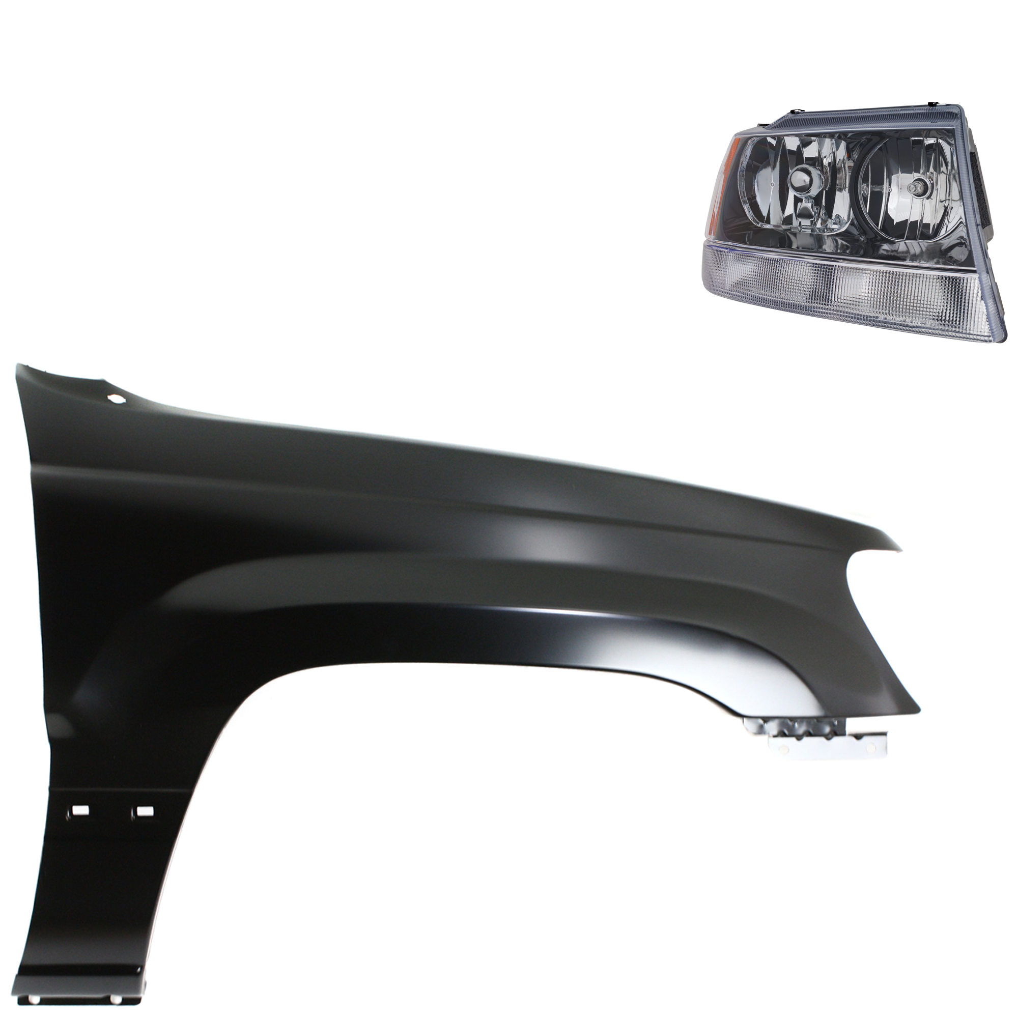 AM GRAND CHEROKEE 02-02 HEAD LAMP RH Assembly Halogen 2 pc Kit with Fender SKU KIT 030823-19904 Partslink CH1241211 CH2503138 OEM 55135900AC 55155128AJ