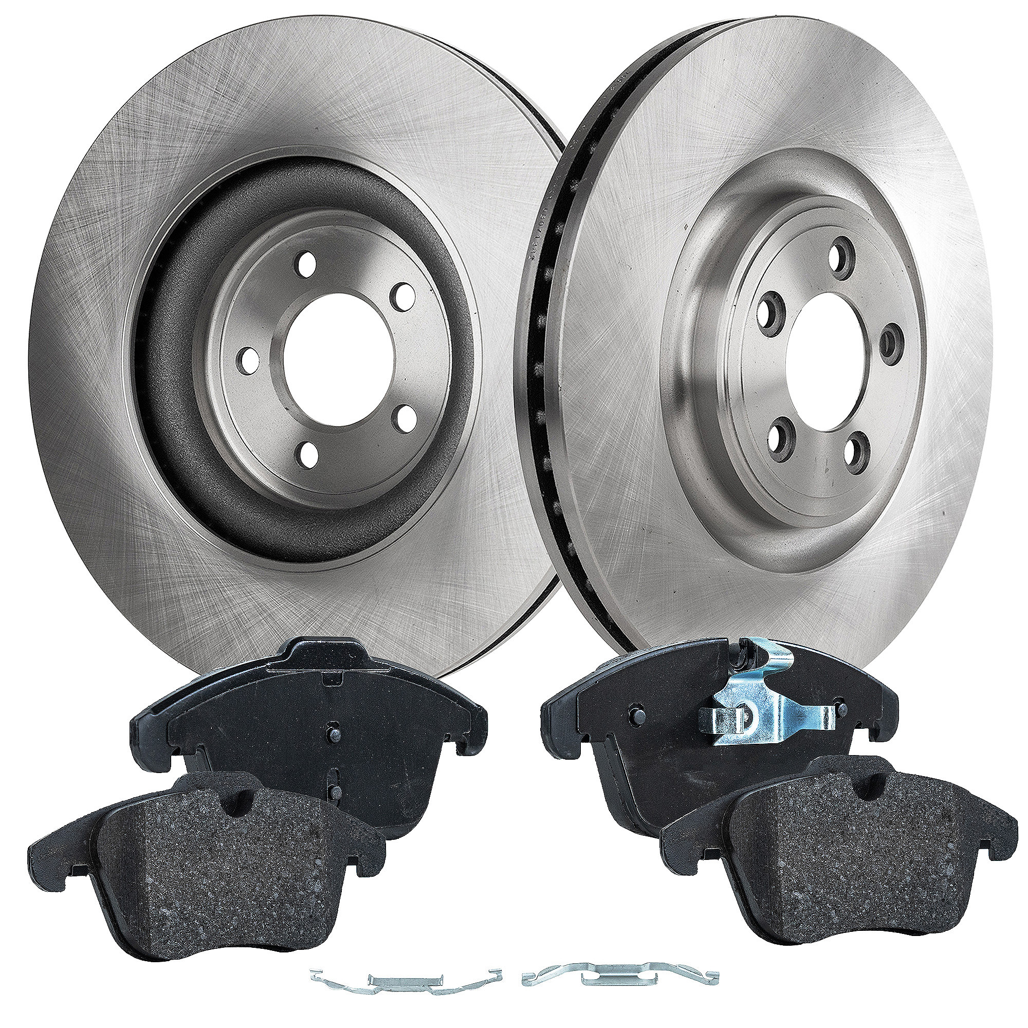 AM XF 13-15 FRONT BRAKE DISC AND PAD KIT 2 Wheel Set Plain Surface 5 Lugs Cast Iron Non Asbestos Organic SKU KIT 030823-26 OEM 34384-45479-850057-12120024-60