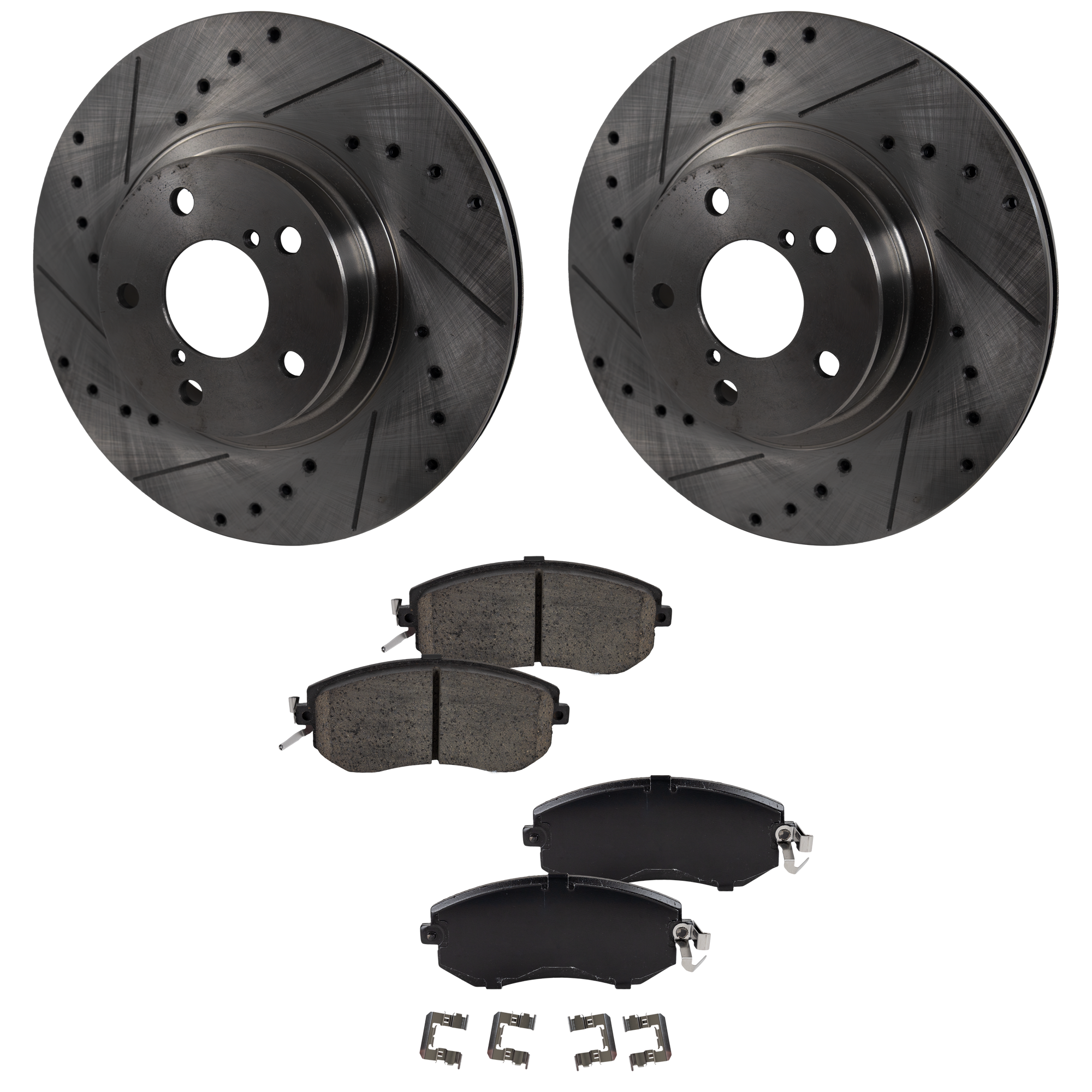 AM FR S 13-16 FRONT BRAKE DISC AND PAD KIT 4 pc Kit Cross drilled and Slotted Ceramic SKU KIT 030823-29 OEM 189-19887-25370-31059-31247-63
