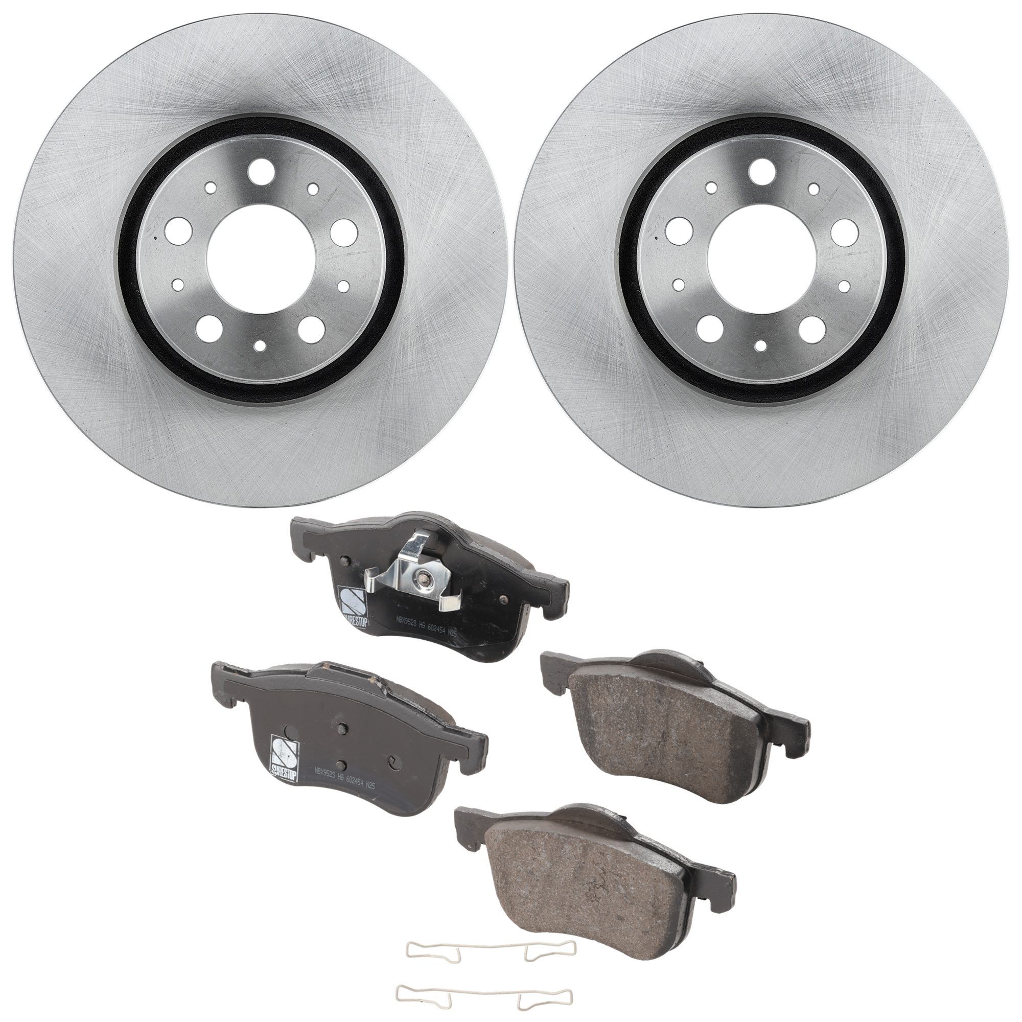AM S60-08-09 FRONT BRAKE DISC AND PAD KIT 4 pc kit Plain Surface 5 Lugs Cast Iron Non Asbestos Organic SKU KIT 030823-32 OEM 30636074-31423325-2724010-2743