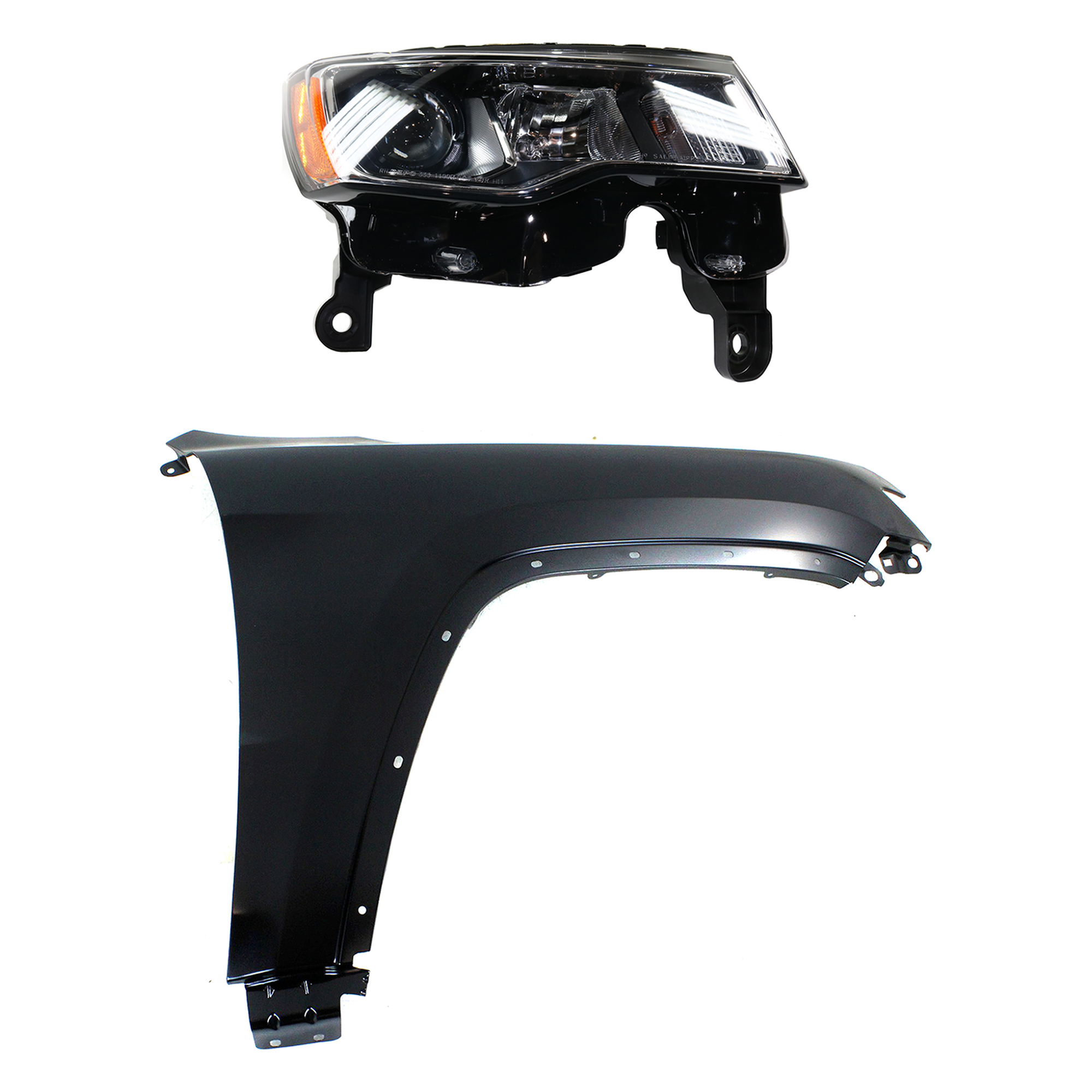 AM GRAND CHEROKEE 17-21 FRONT FENDER RH Primed 2 pc Kit with Headlight CAPA SKU KIT 030823-3604 Partslink CH1241272C CH2503297C OEM 55369596AF 68289234AE