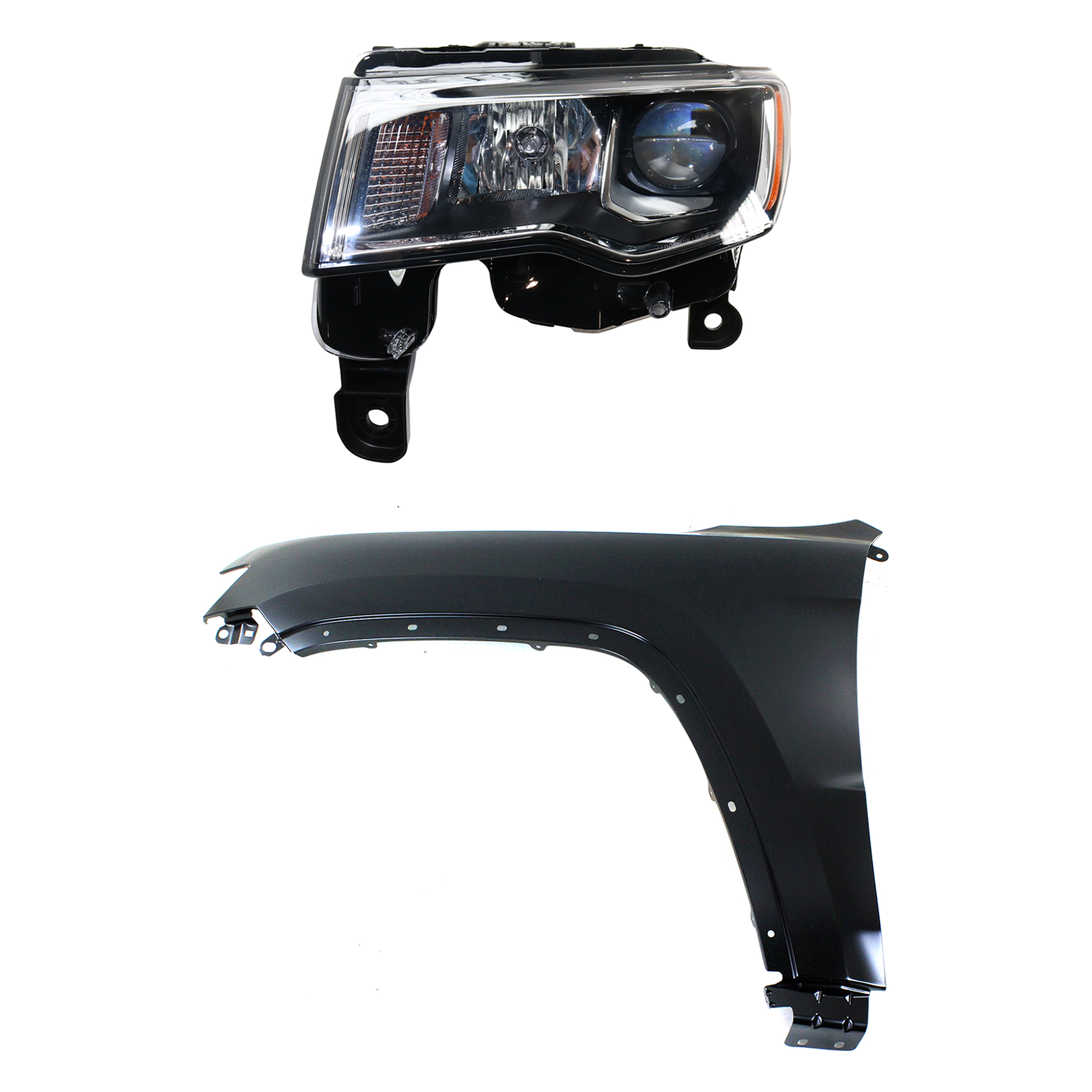 AM GRAND CHEROKEE 17-21 FRONT FENDER LH Primed 2 pc Kit with Headlight CAPA SKU KIT 030823-3605 Partslink CH1240272C CH2502297C OEM 55369597AF 68289235AE