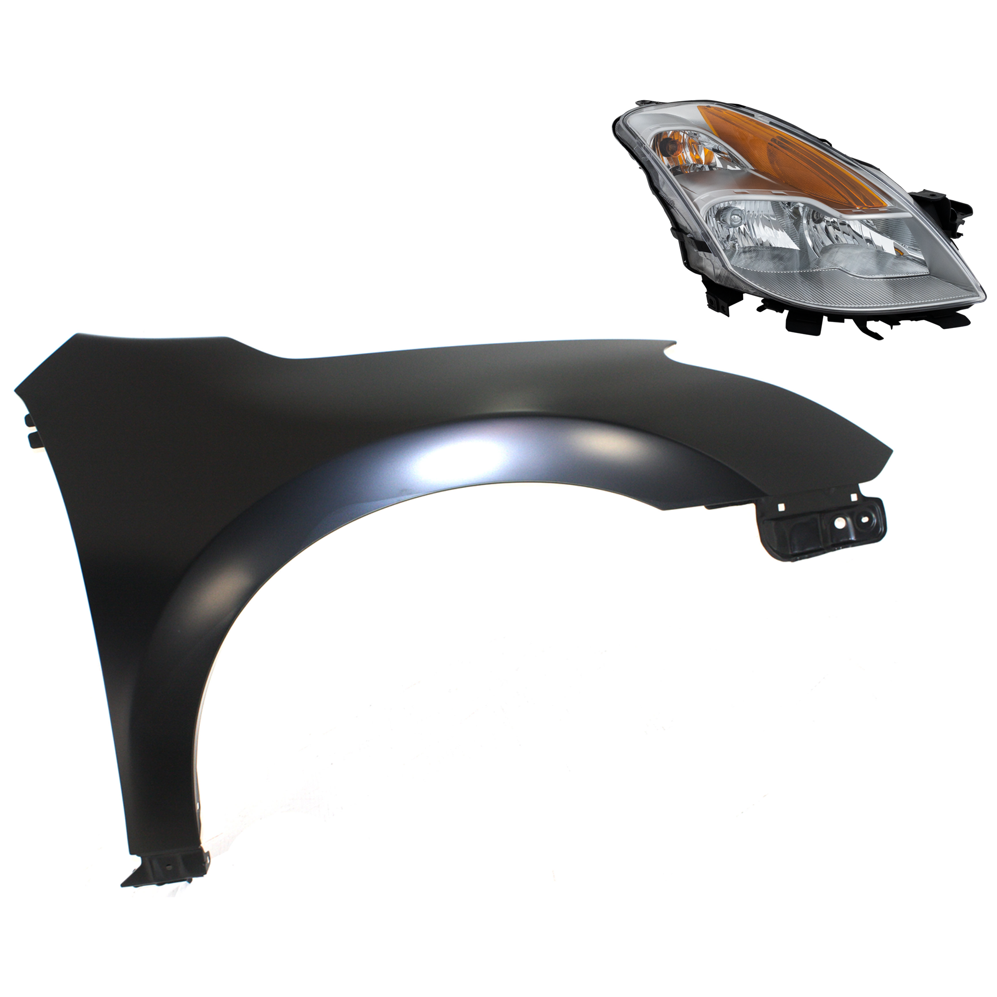 AM ALTIMA 08-08 FRONT FENDER RH Primed 2 pc Kit with Headlight SKU KIT 030823-4504 Partslink NI1241195 NI2503176 OEM 63100ZN65A 26010JB10A