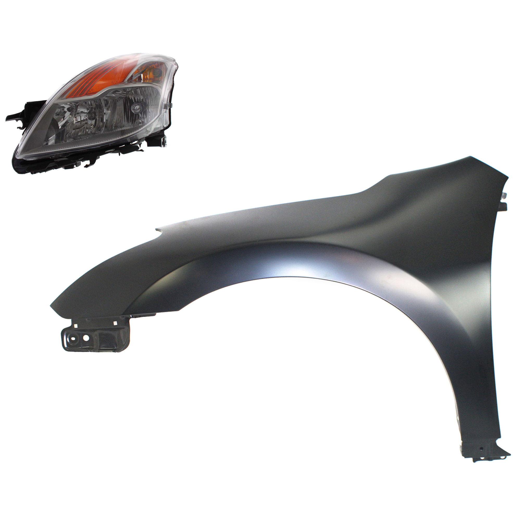 AM ALTIMA 08-08 FRONT FENDER LH Primed 2 pc Kit with Headlight SKU KIT 030823-4505 Partslink NI1240195 NI2502176 OEM 63101ZN65A 26060JB10A