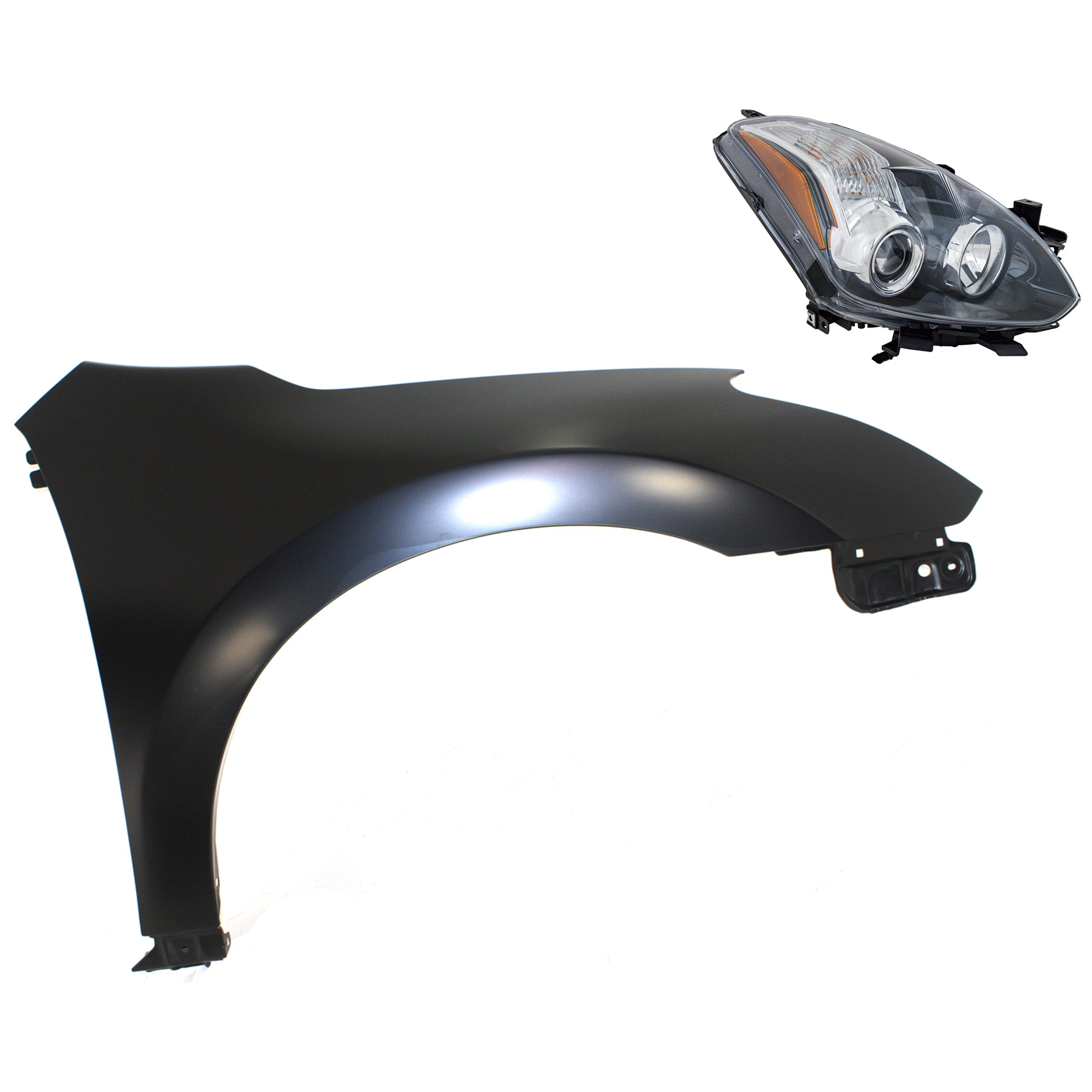 AM ALTIMA 10-13 FRONT FENDER RH Primed 2 pc Kit with Headlight SKU KIT 030823-4604 Partslink NI1241195 NI2503191 OEM 63100ZN65A 26010ZX10B