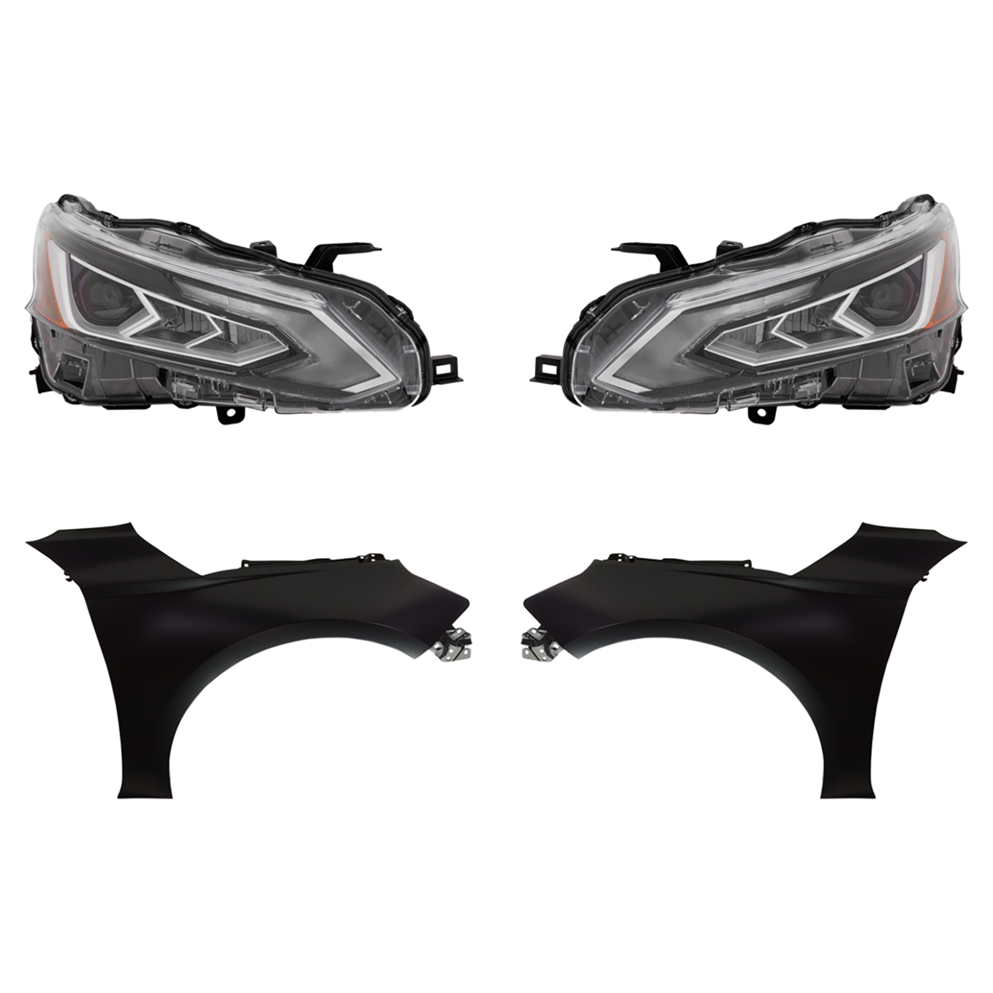 AM ALTIMA 19-21 FRONT FENDER RH AND LH Primed 4 pc Kit with Headlights CAPA SKU KIT 030823-7203 Partslink NI1240234C NI1241234C NI2502281C NI2503281C OEM 260106CA6A 260606CA6A 631006CA