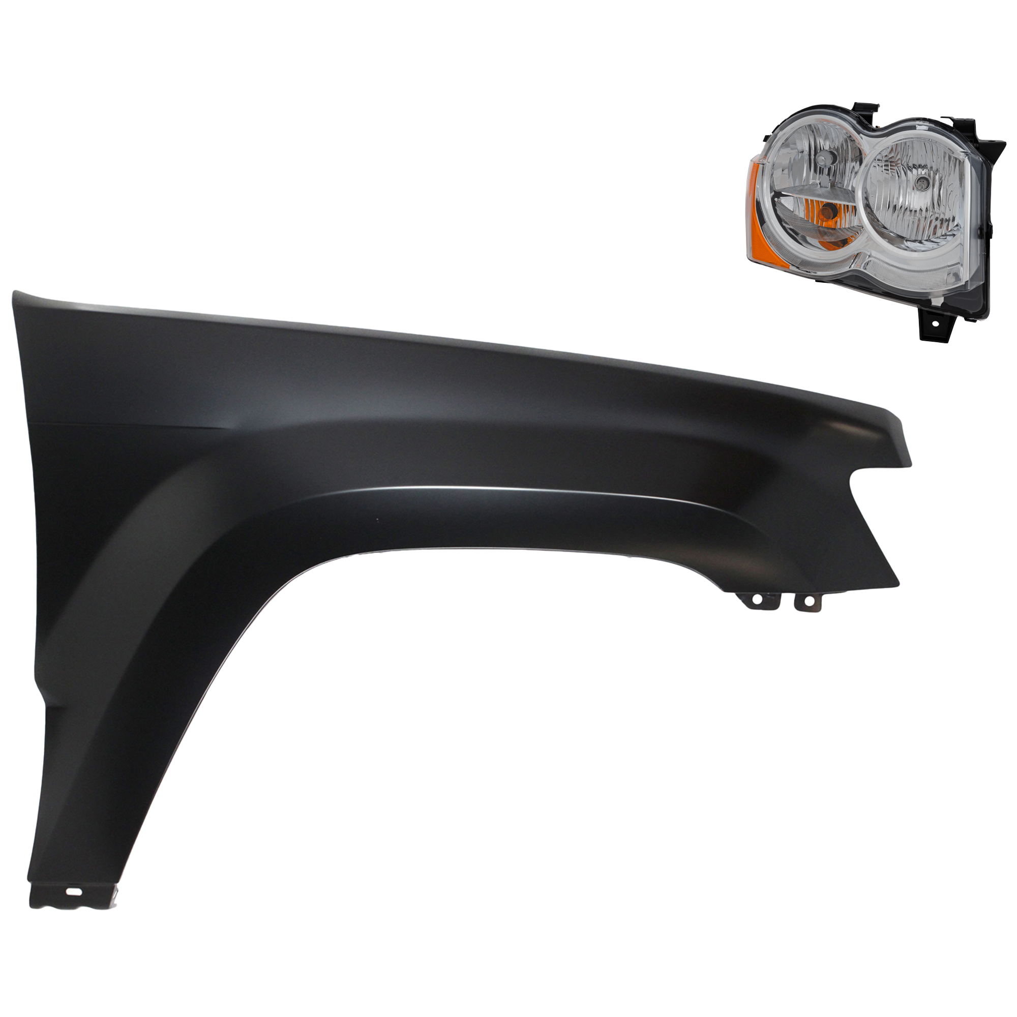 AM GRAND CHEROKEE 08-09 HEAD LAMP RH Assembly Halogen 2 pc Kit with Fender SKU KIT 030823-8204 Partslink CH1241242 OEM 55157482AE PFM 55394450AB