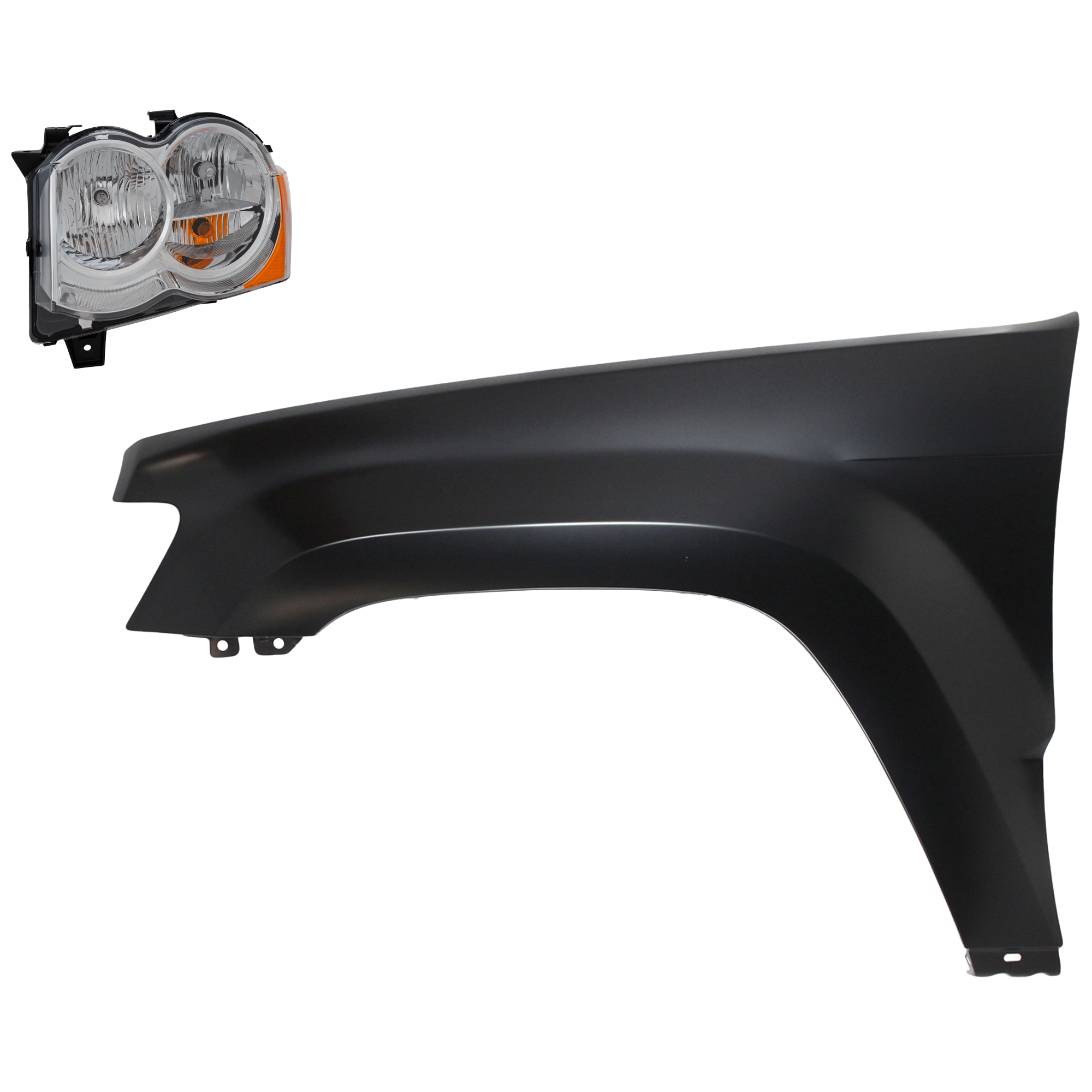 AM GRAND CHEROKEE 08-09 HEAD LAMP LH Assembly Halogen 2 pc Kit with Fender SKU KIT 030823-8205 Partslink CH1240242 OEM 55157483AE PFM 55394451AB