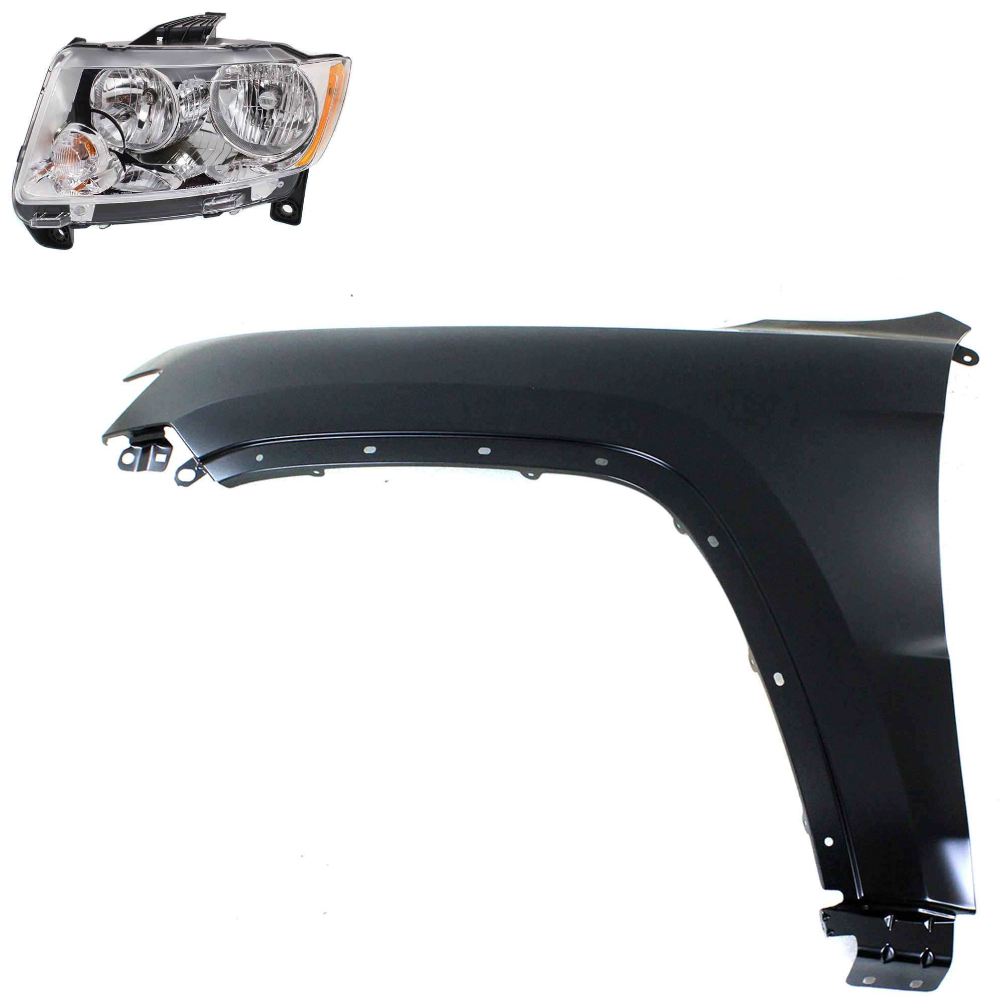 AM GRAND CHEROKEE 11-13 HEAD LAMP LH Assembly Halogen 2 pc Kit with Fender SKU KIT 030823-9205 Partslink CH1240272C CH2502224 OEM 55079379AF 55369597AF