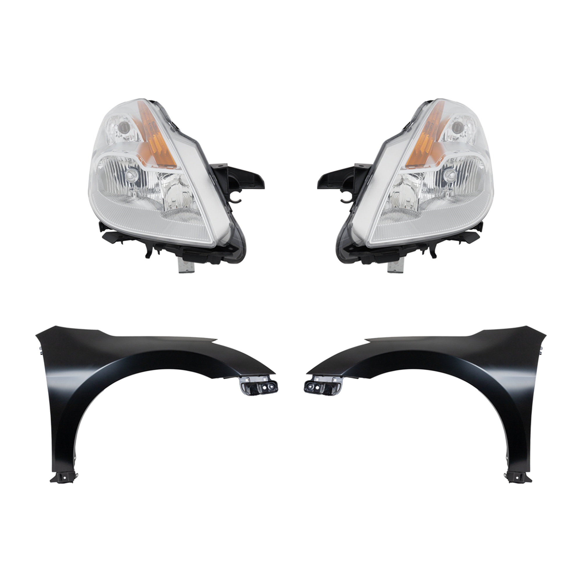 AM ALTIMA 08-09 HEAD LAMP RH AND LH Lens and Housing Halogen 4 pc Kit with Fenders SKU KIT 030823-9903 Partslink NI2505119 NI1240186 NI1241186 OEM 26060JB10A 26010JB10A 63101ZN5