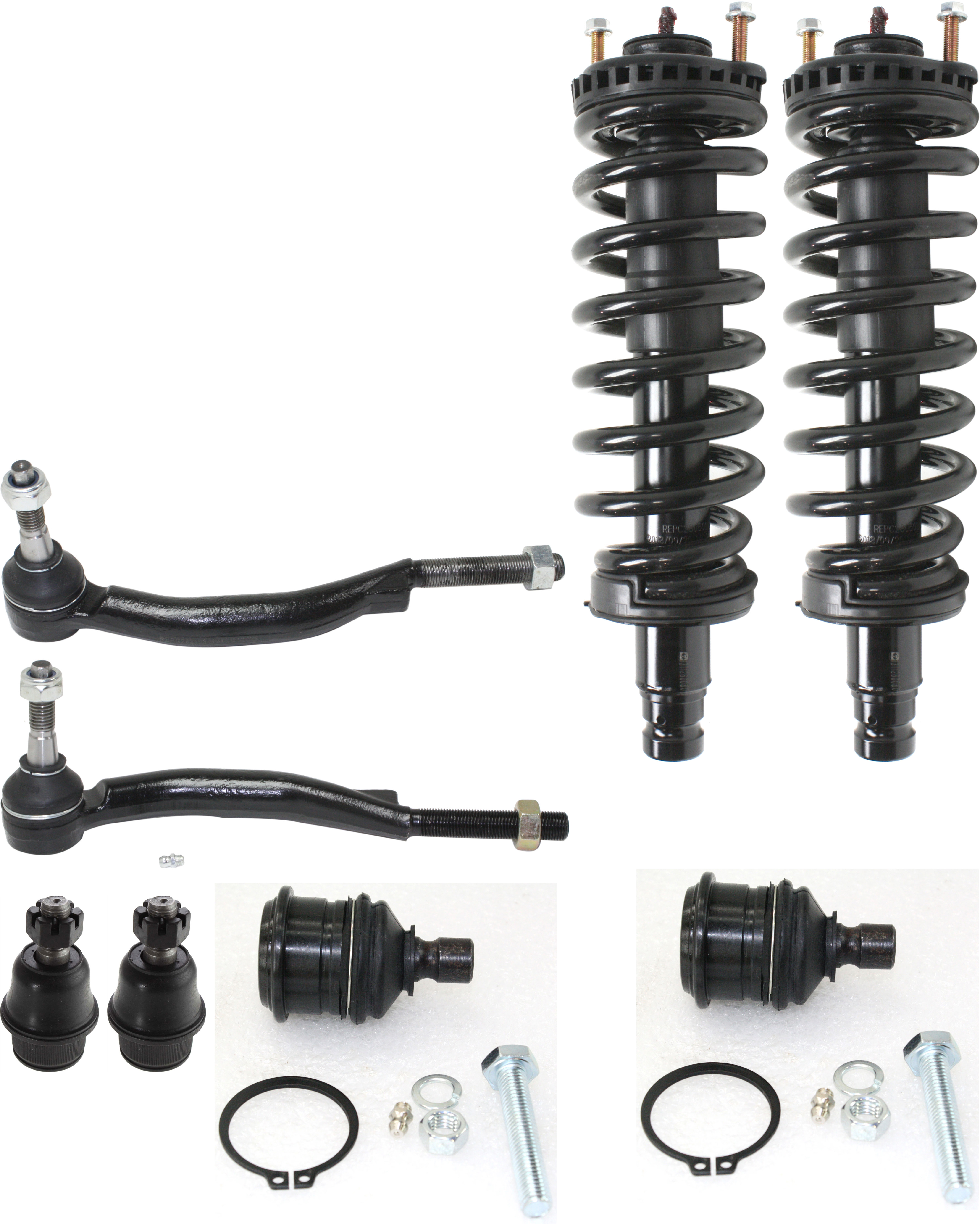 AM TRAILBLAZER ENVOY 02-09 FRONT SUSPENSION KIT RH AND LH 8 pc Kit with Ball Joints Loaded Struts and Tie Rod Ends SKU KIT 031117-10 OEM 104332-1017701-2601559-5001