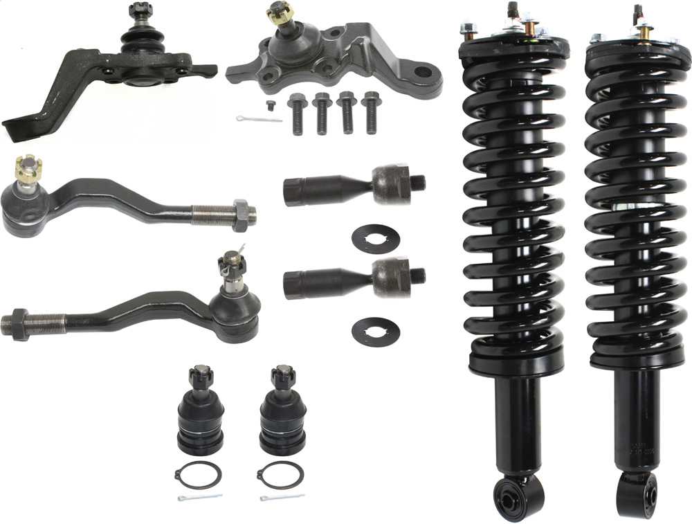 AM TACOMA 95-04 FRONT SUSPENSION KIT RH AND LH 10 pc kit with Loaded Struts Ball Joints and Tie Rod Ends 4WD or RWD SKU KIT 031117-18 OEM 104279-1014817-2601565-5001