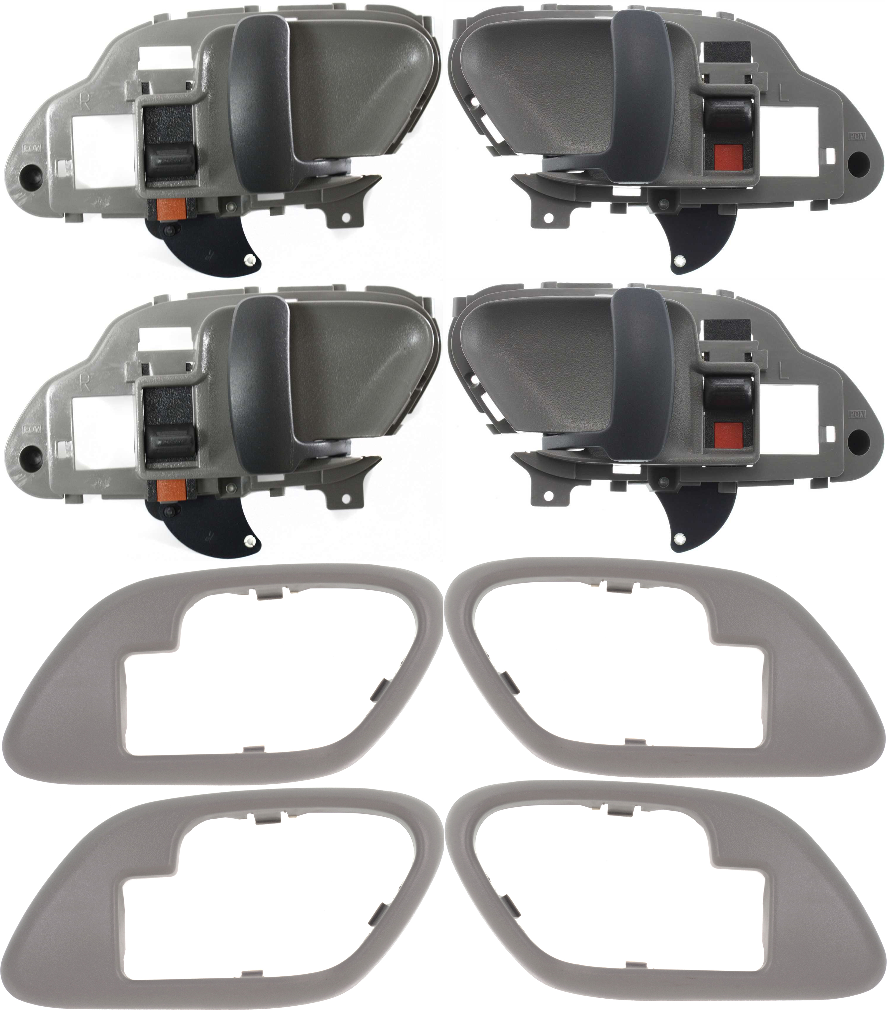 AM C1500 K1500-99-99 C3500HD 01-02 FRONT AND REAR INTERIOR DOOR HANDLE RH AND LH 8 pc Kit with Door Handle Trim SKU KIT 031117-27 Partslink GM1353101 GM1352101 GM1358100 GM1359100 OEM 15708044-15708043-15708079-157