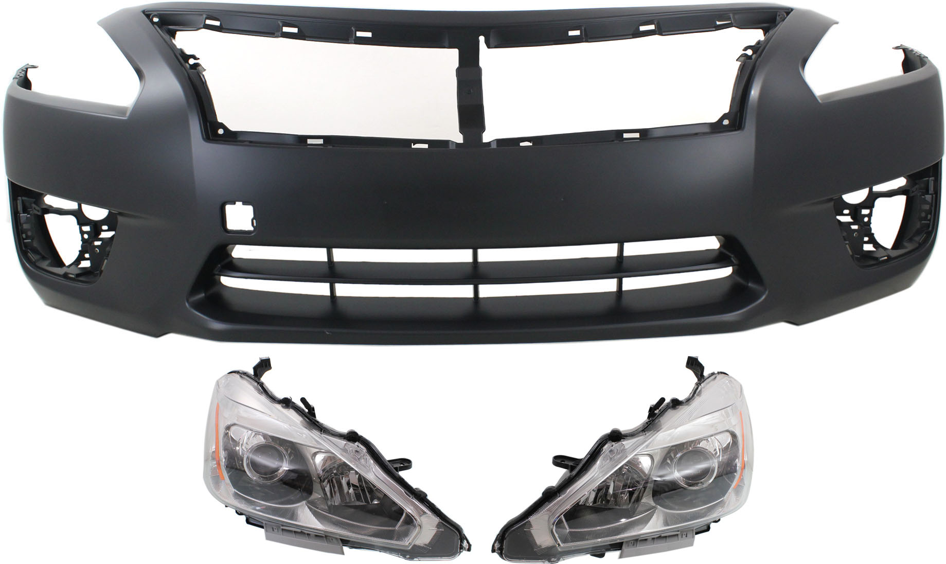 AM ALTIMA 13-15 HEAD LAMP RH AND LH Assembly Halogen 3 pc Kit with Bumper Cover SKU KIT 031118-06 Partslink NI2503208 NI2502208 NI1000285 OEM 260103TA9A 260603TA9A 620223TA