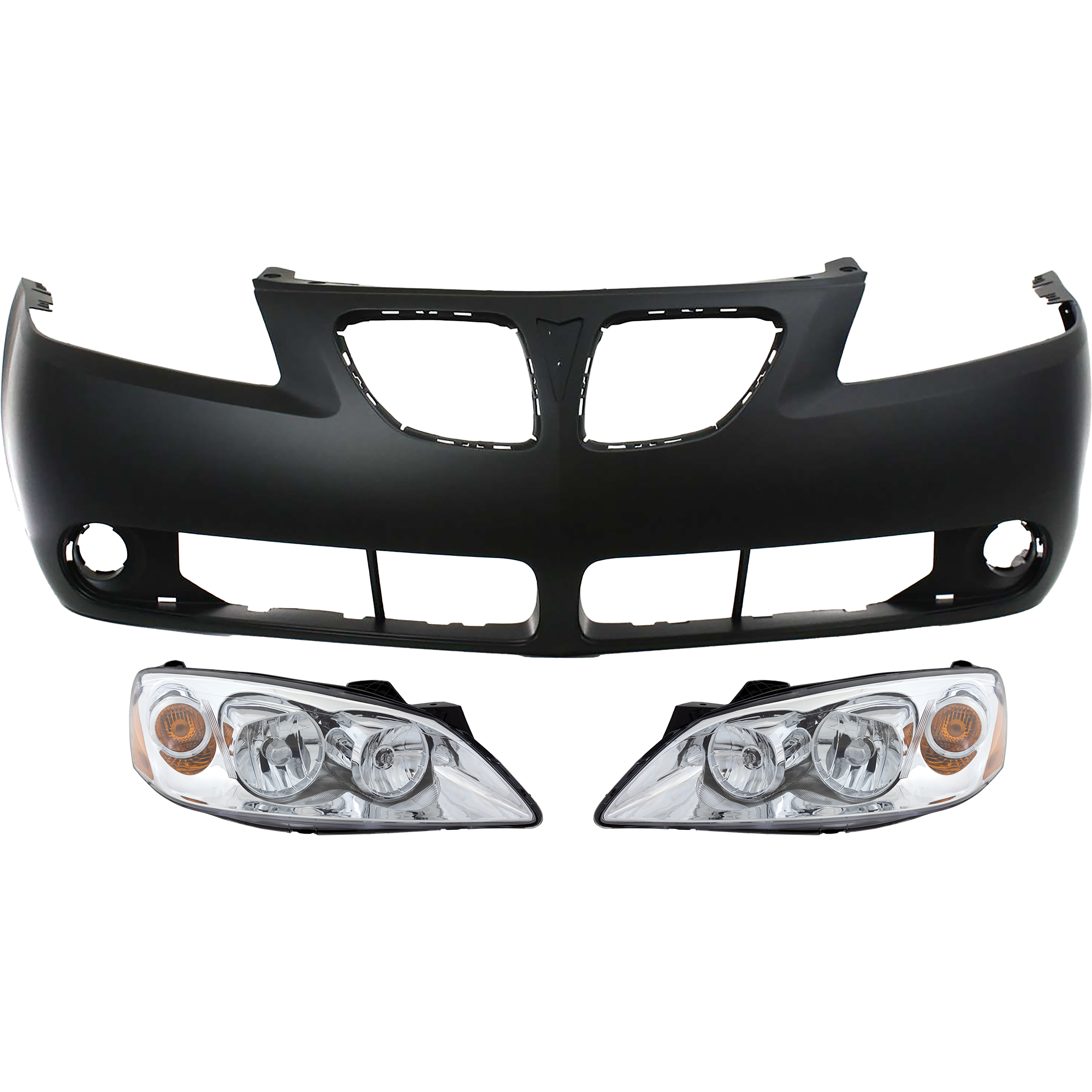 AM G6-05-09 HEAD LAMP RH AND LH Assembly Halogen 3 pc Kit with Bumper Cover SKU KIT 031118-09 Partslink GM2503255 GM2502255 GM1000731 OEM 20821144-20821143-19151158
