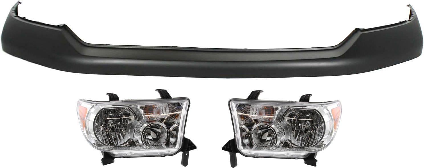 AM TUNDRA 07-13 HEAD LAMP RH AND LH Assembly Halogen 3 pc Kit with Bumper Cover SKU KIT 031118-100 Partslink TO2503171 TO2502171 TO1014100 OEM 811100C051-811500C051-521290C9