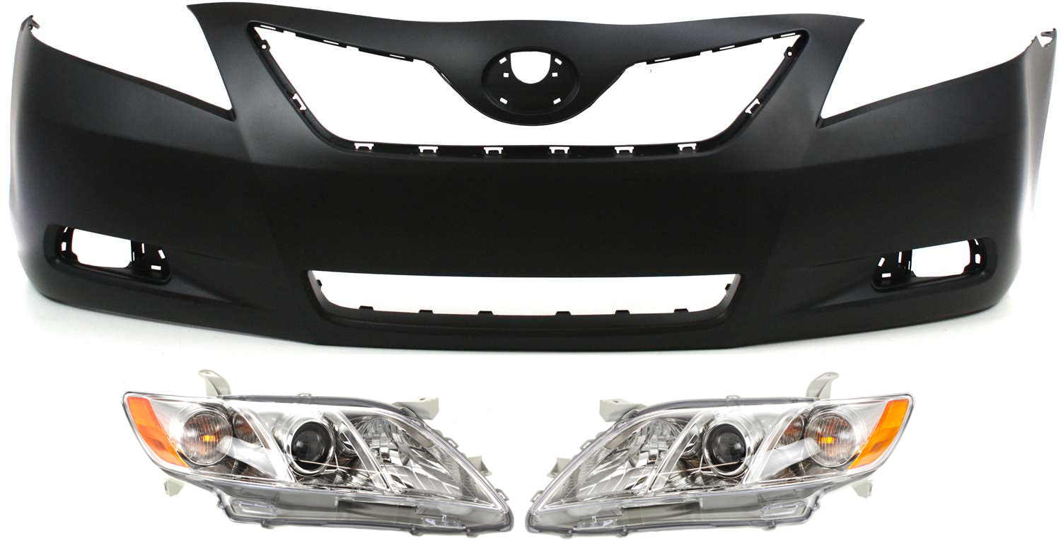AM CAMRY 07-09 HEAD LAMP RH AND LH Assembly Halogen 3 pc Kit with Bumper Cover SKU KIT 031118-26 Partslink TO1000329C TO2502197C TO2503197C OEM 5211906919-8111006B90-8115006B