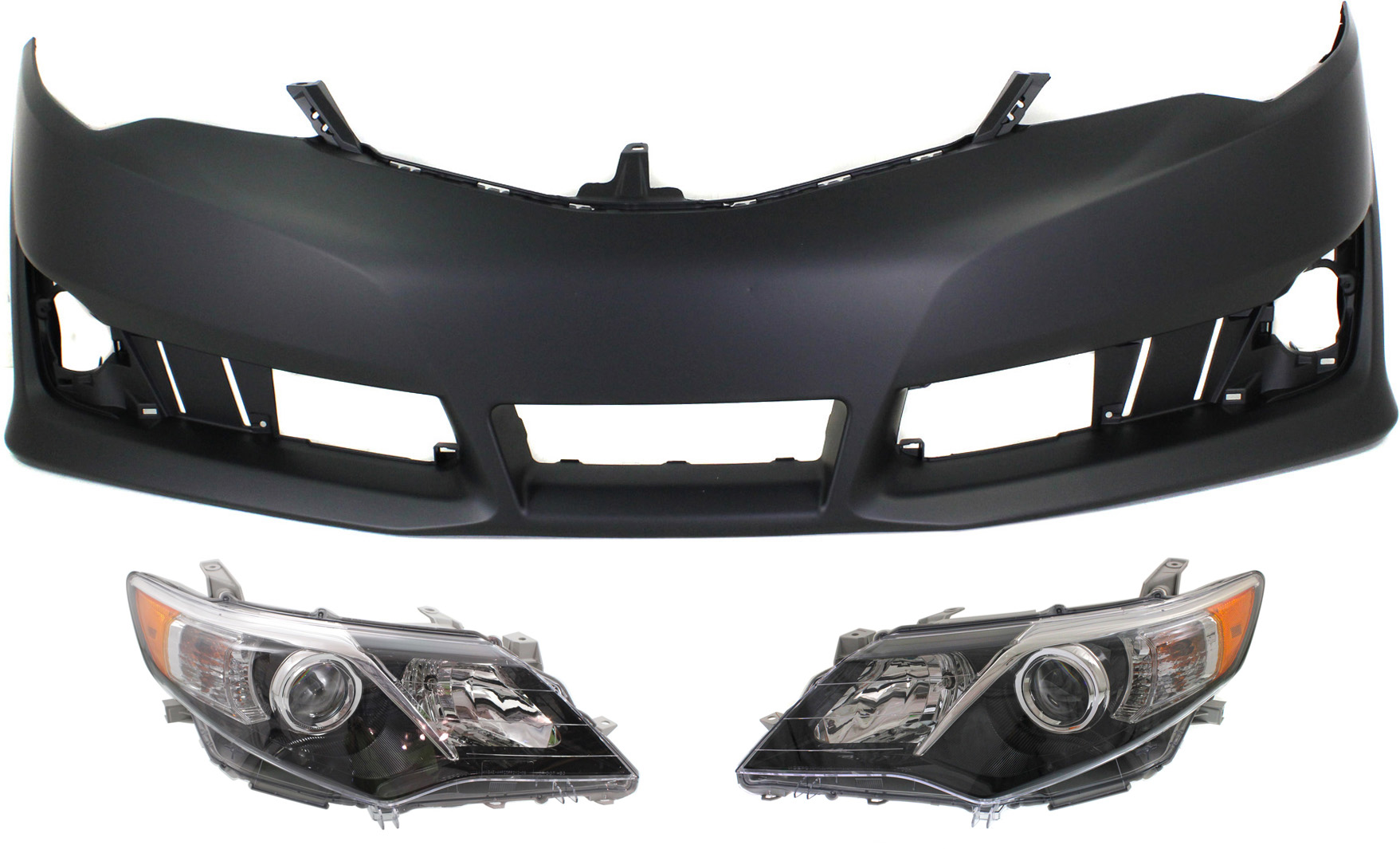 AM CAMRY 12-14 FRONT BUMPER COVER 3 pc Kit with Headlights CAPA SKU KIT 031118-30 Partslink TO1000379C TO2502212C TO2503212C OEM 5211906975-8111006800-81150068